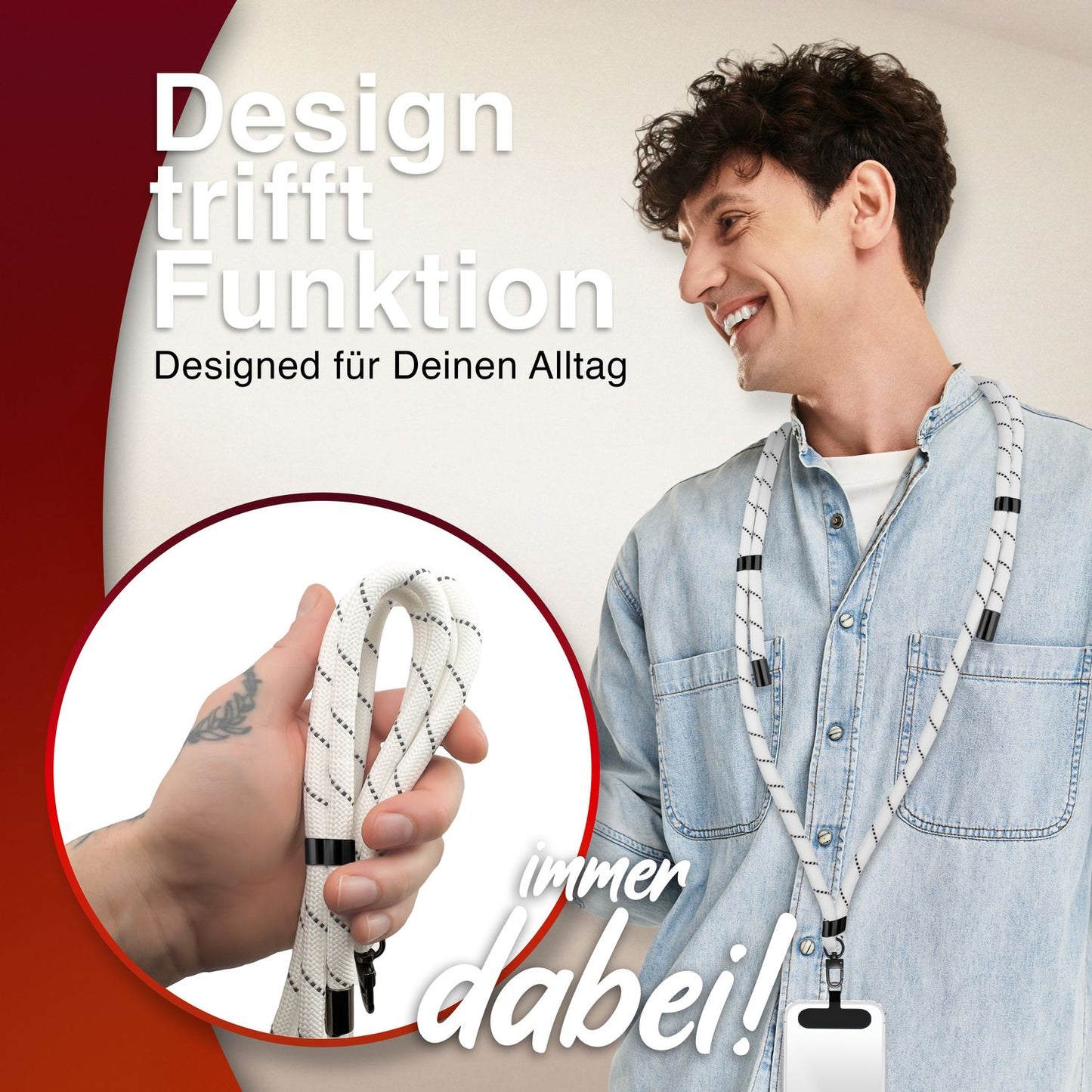 NALIA HoldMe Universal Handykette - Verstellbar Nylon Seil, Karabiner