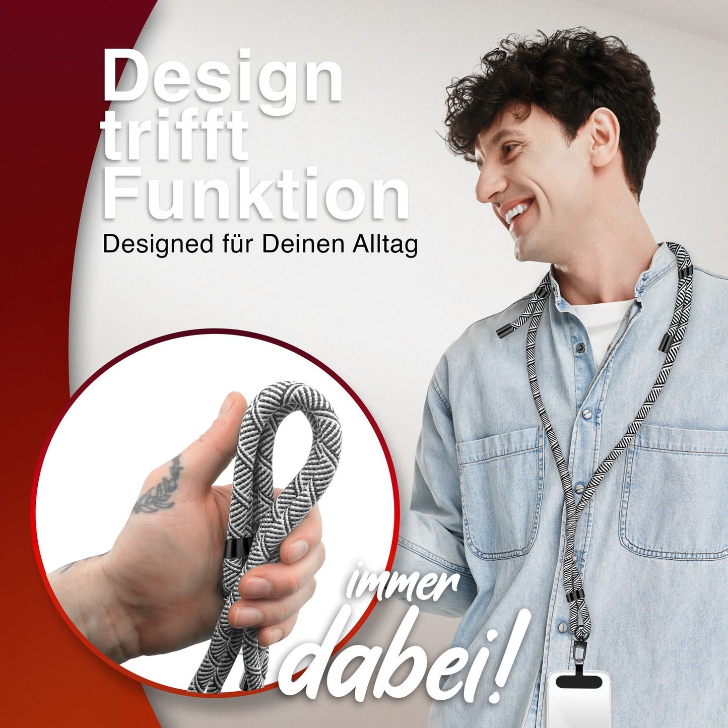 NALIA HoldMe Universal Handykette - Verstellbar Nylon Seil, Karabiner