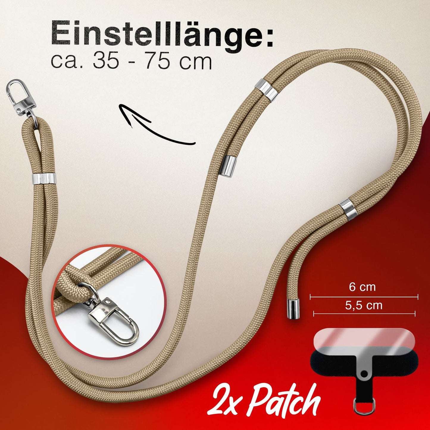 NALIA HoldMe Universell Handykette - Verstellbares Nylonseil Bis 80 cm Abnehmbares Band Mit Karabiner