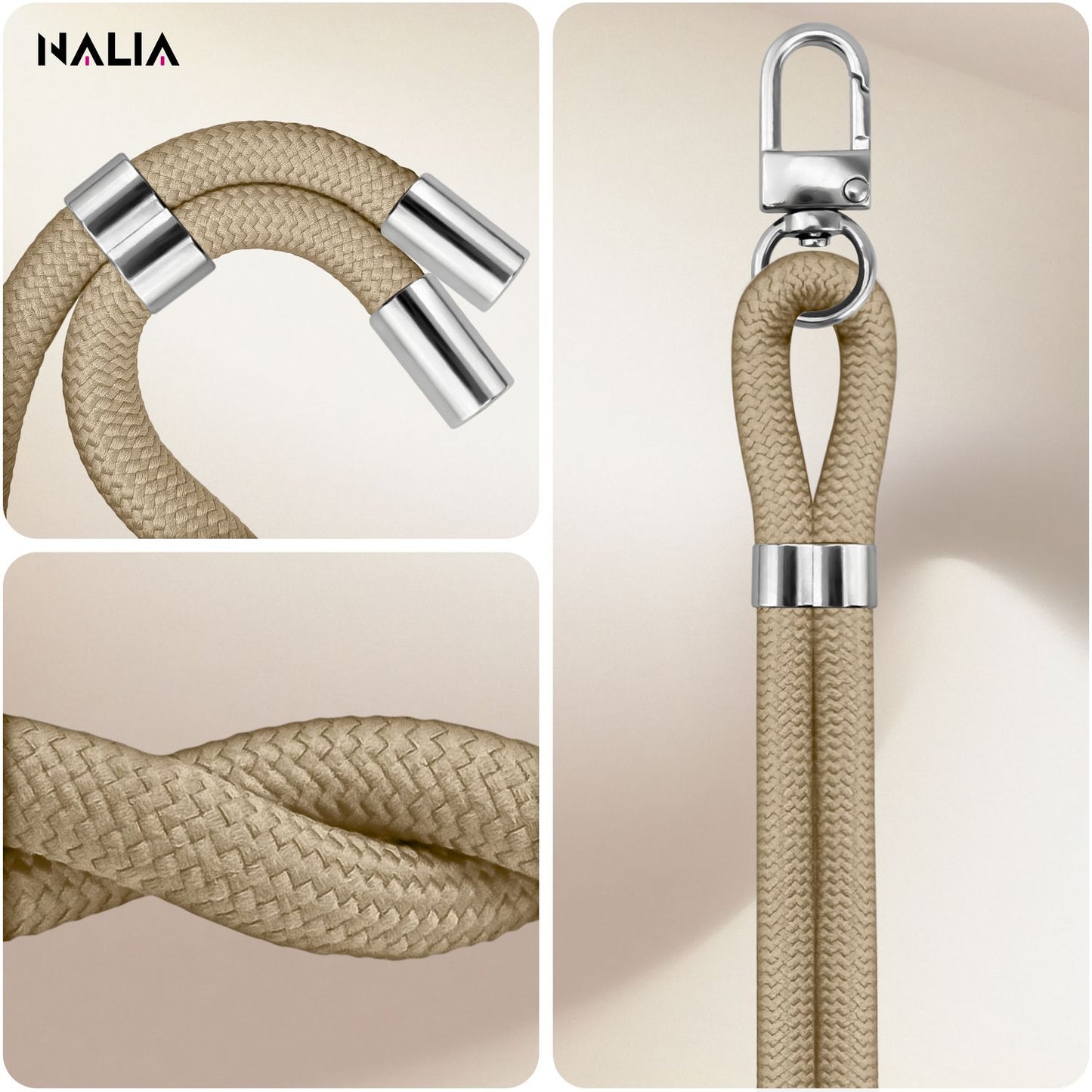 NALIA HoldMe Universell Handykette - Verstellbares Nylonseil Bis 80 cm Abnehmbares Band Mit Karabiner