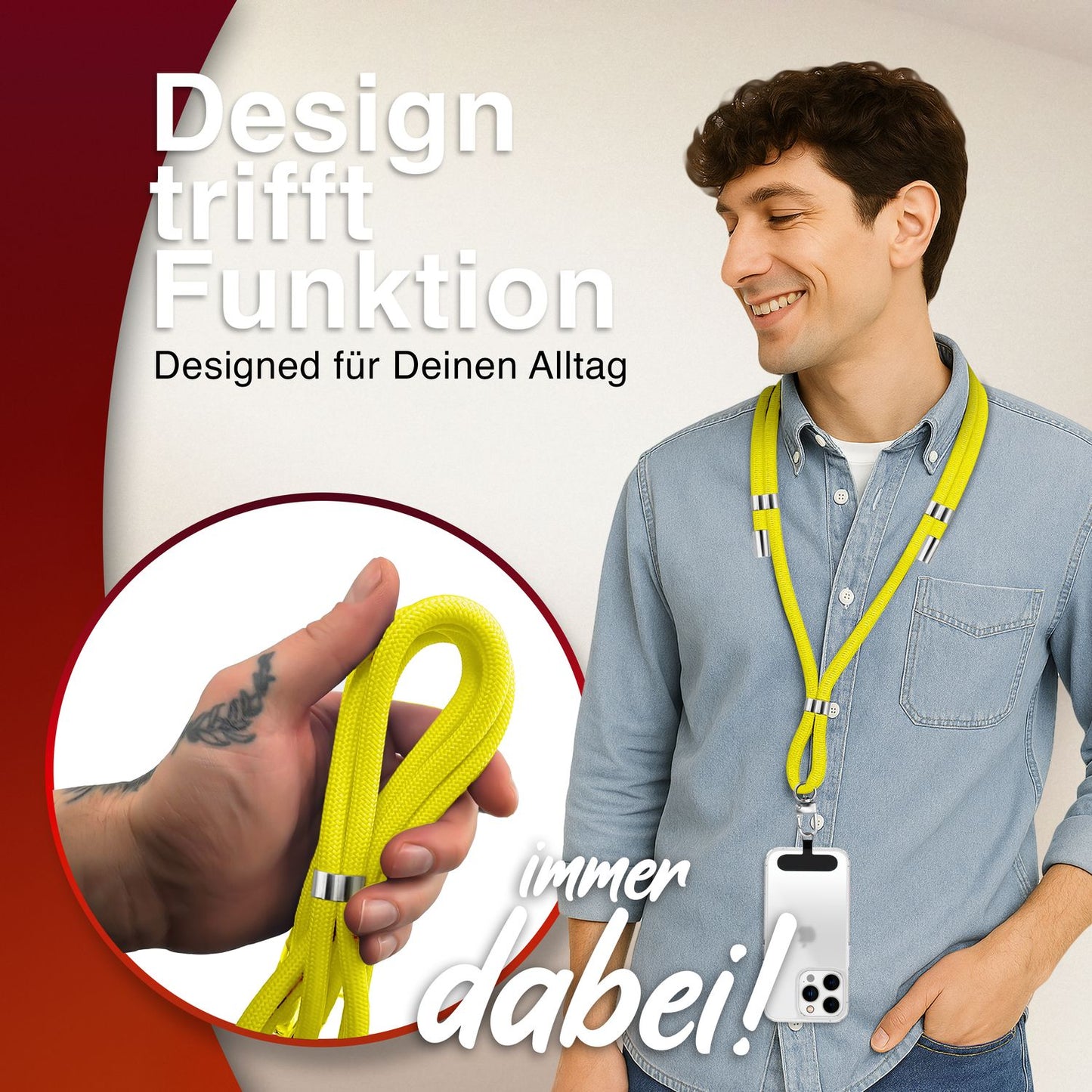 NALIA HoldMe Universell Handykette - Verstellbares Nylonseil Bis 80 cm Abnehmbares Band Mit Karabiner