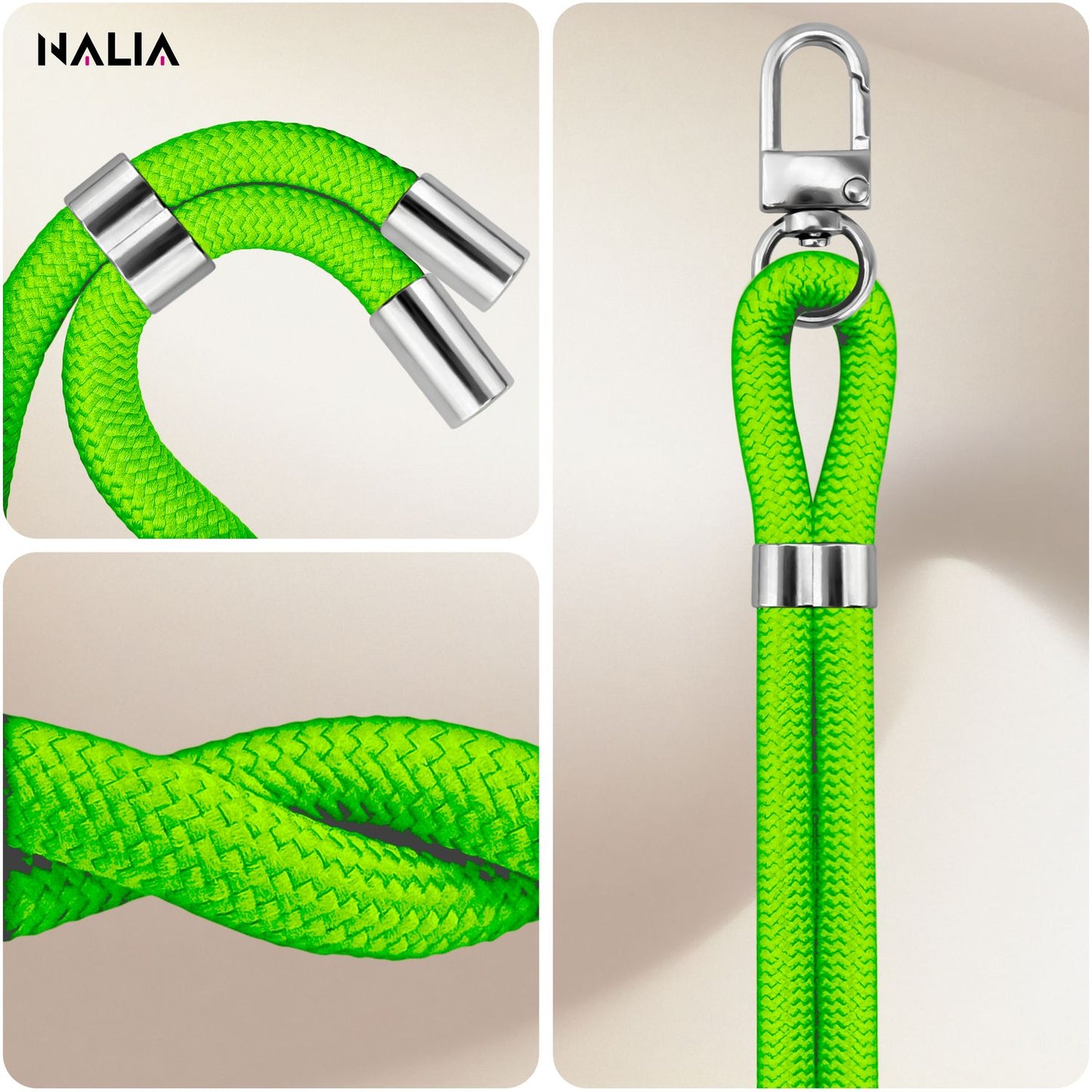 NALIA HoldMe Universell Handykette - Verstellbares Nylonseil Bis 80 cm Abnehmbares Band Mit Karabiner