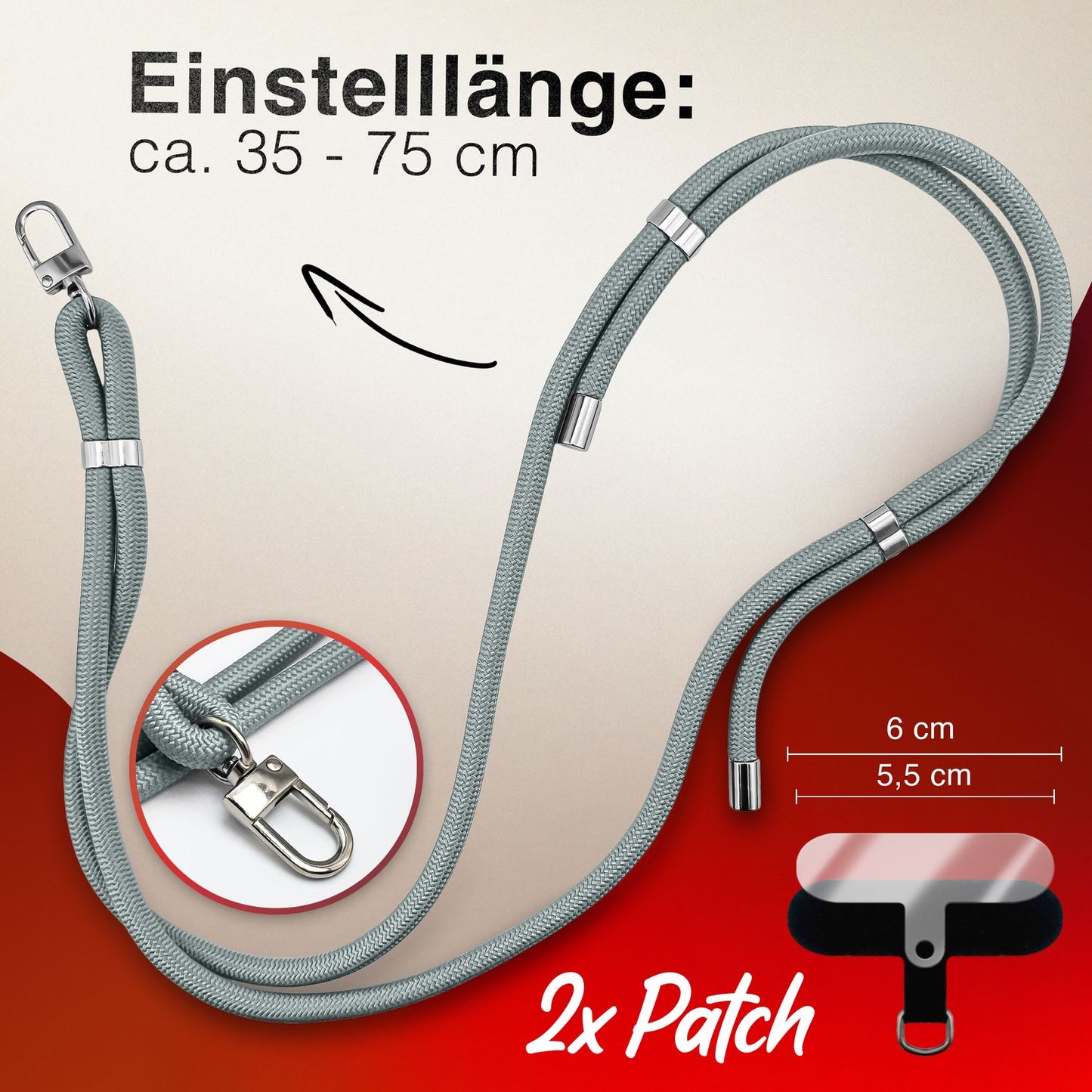 NALIA HoldMe Universell Handykette - Verstellbares Nylonseil Bis 80 cm Abnehmbares Band Mit Karabiner