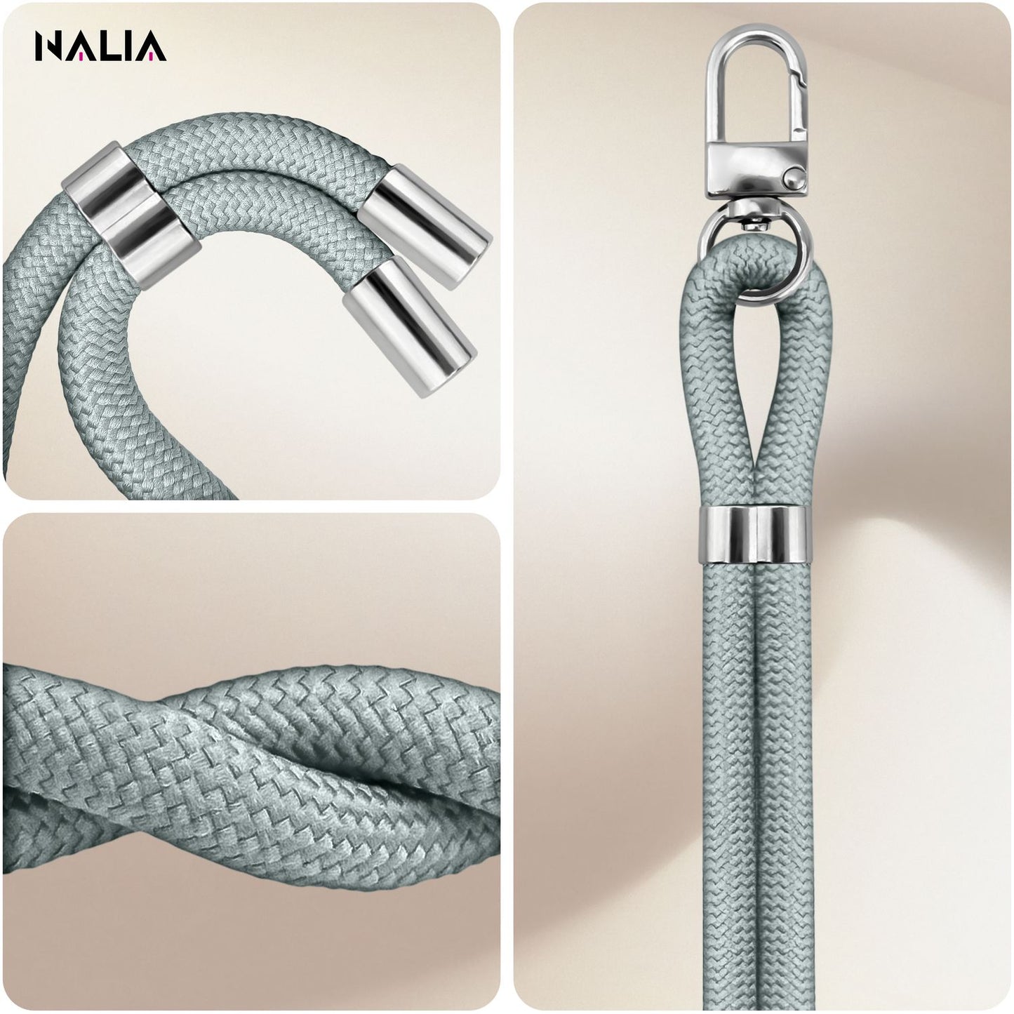 NALIA HoldMe Universell Handykette - Verstellbares Nylonseil Bis 80 cm Abnehmbares Band Mit Karabiner