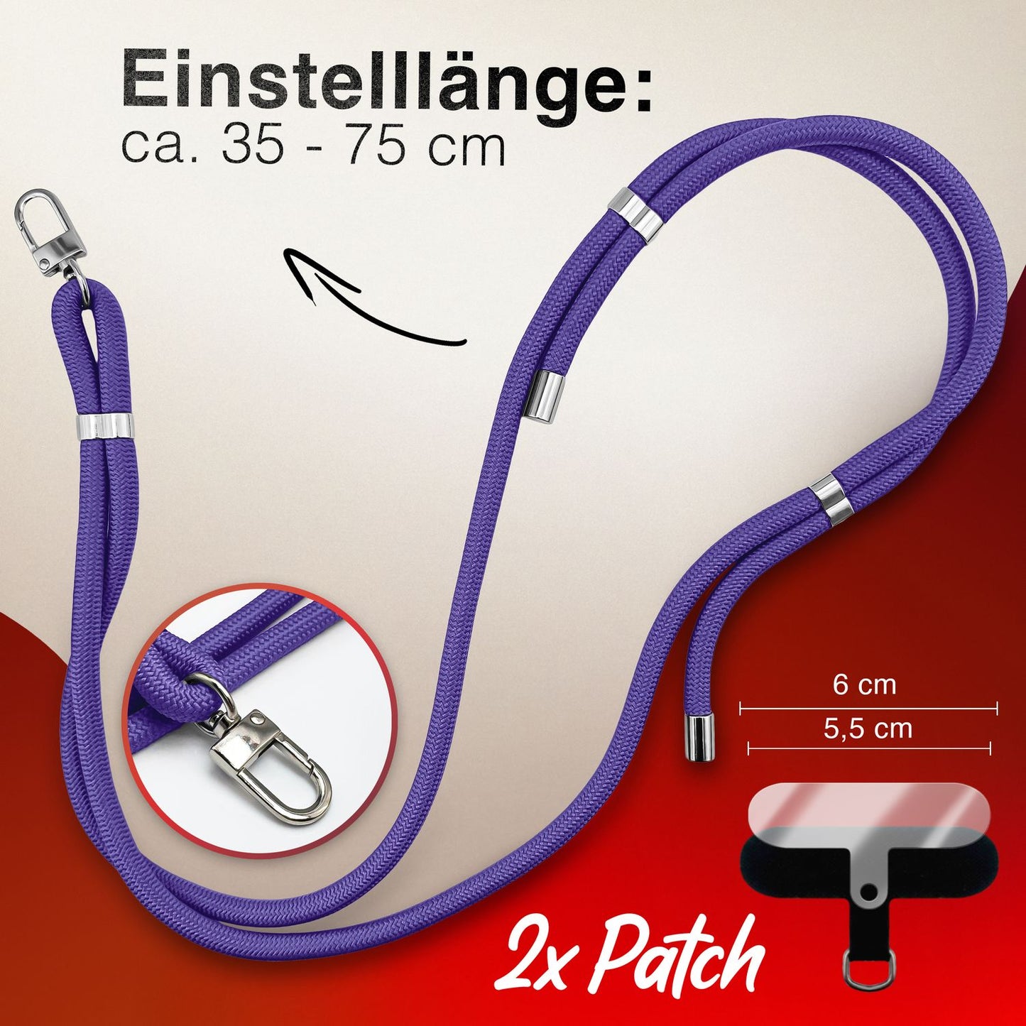 NALIA HoldMe Universell Handykette - Verstellbares Nylonseil Bis 80 cm Abnehmbares Band Mit Karabiner