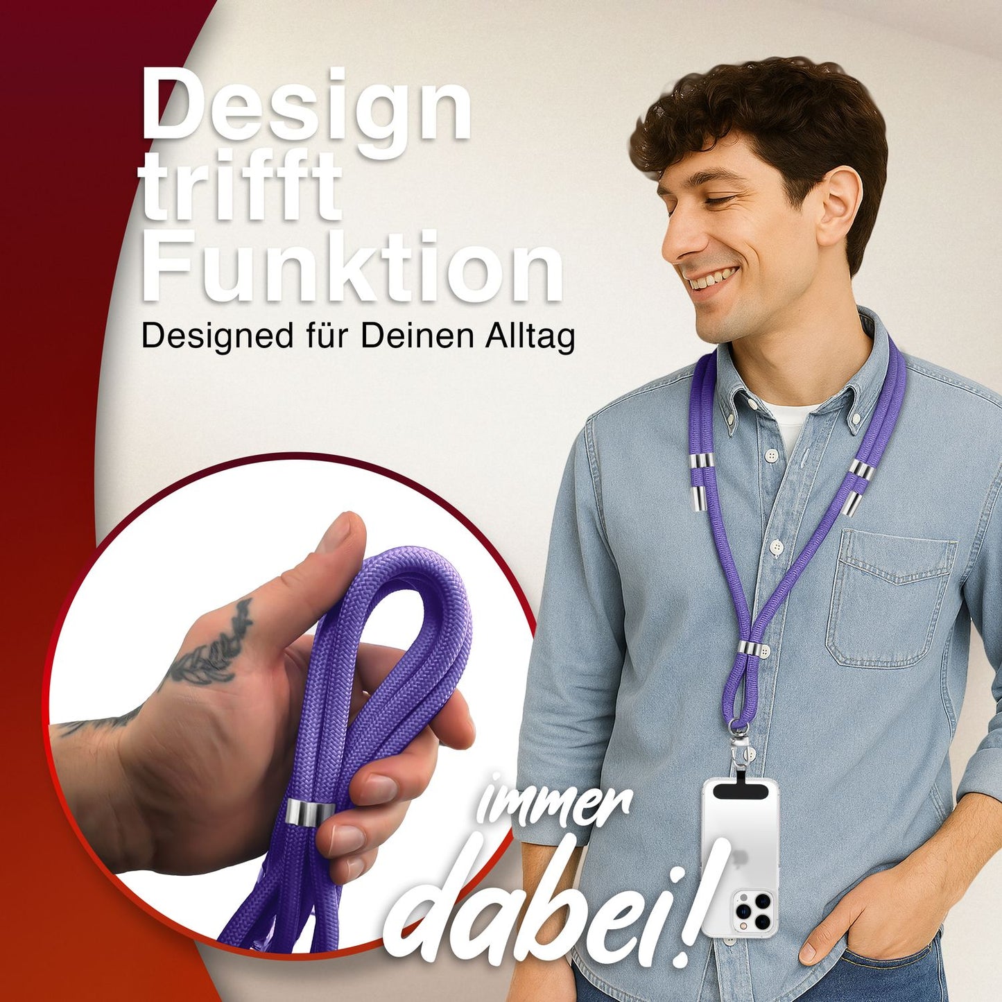 NALIA HoldMe Universell Handykette - Verstellbares Nylonseil Bis 80 cm Abnehmbares Band Mit Karabiner