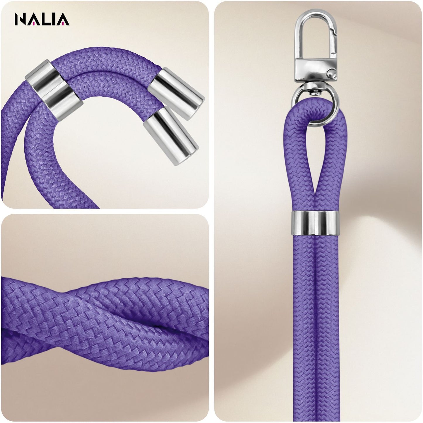 NALIA HoldMe Universell Handykette - Verstellbares Nylonseil Bis 80 cm Abnehmbares Band Mit Karabiner