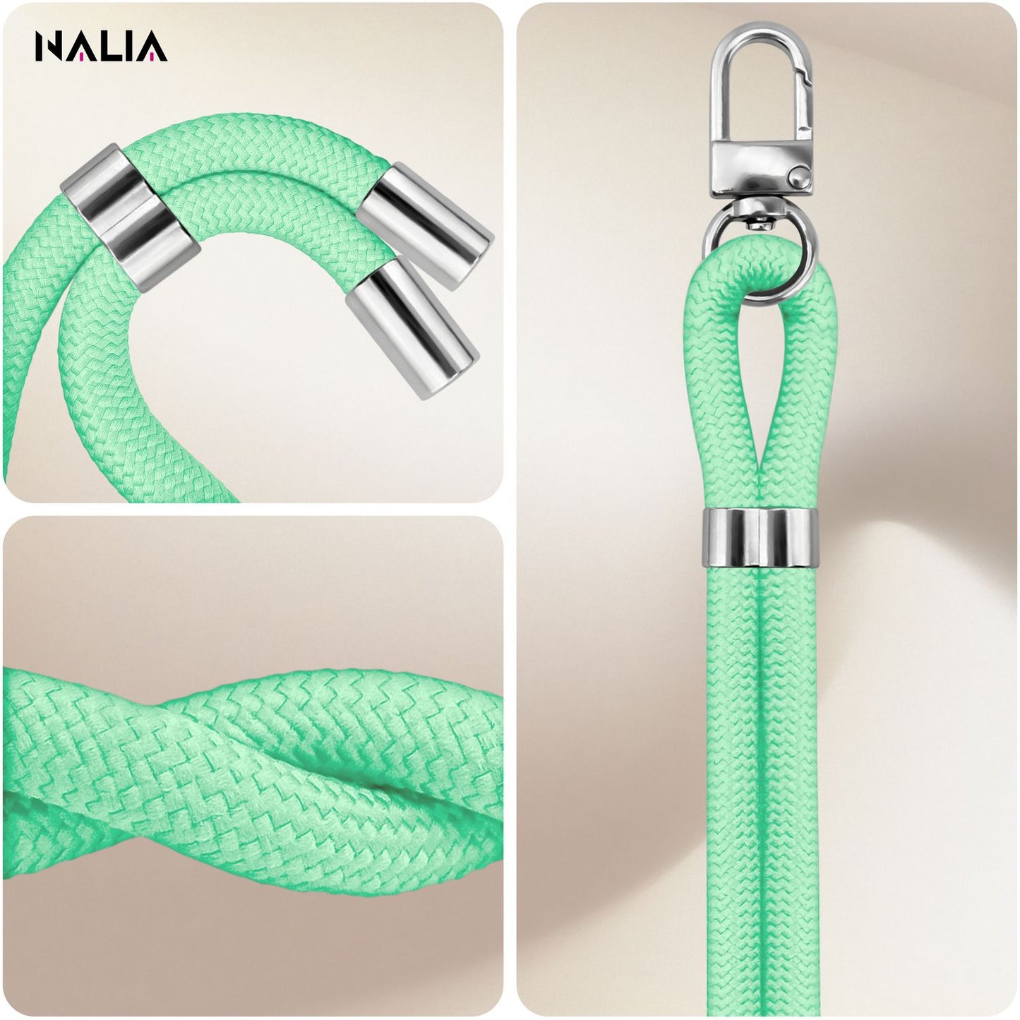 NALIA HoldMe Universell Handykette - Verstellbares Nylonseil Bis 80 cm Abnehmbares Band Mit Karabiner