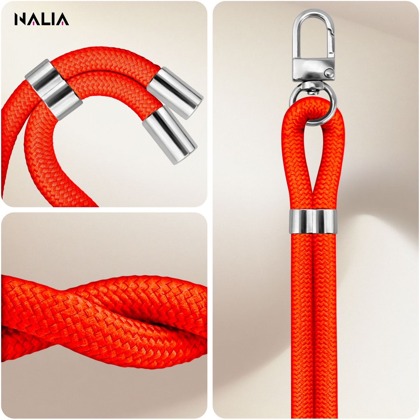 NALIA HoldMe Universell Handykette - Verstellbares Nylonseil Bis 80 cm Abnehmbares Band Mit Karabiner