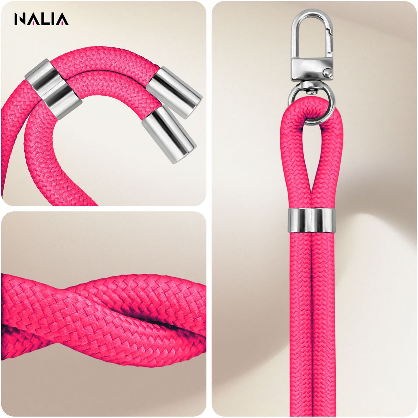NALIA HoldMe Universell Handykette - Verstellbares Nylonseil Bis 80 cm Abnehmbares Band Mit Karabiner
