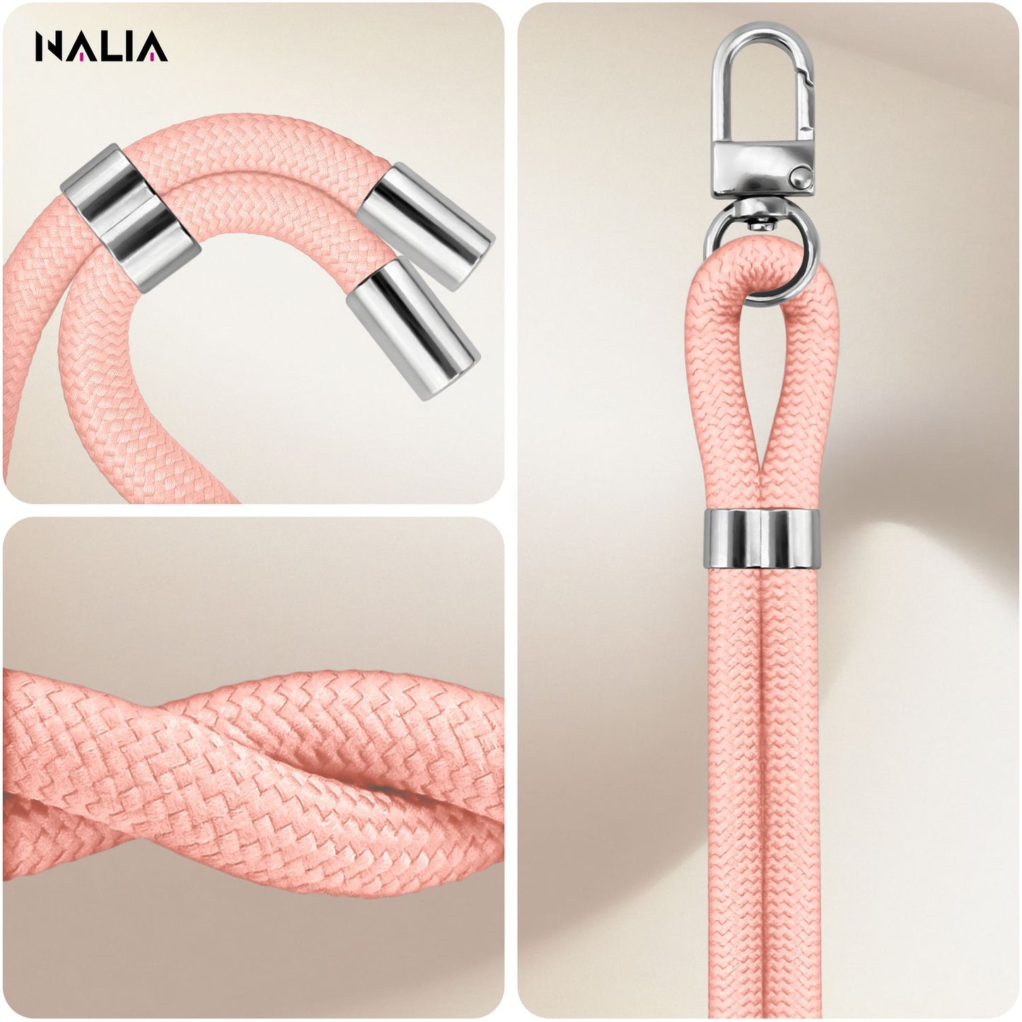 NALIA HoldMe Universell Handykette - Verstellbares Nylonseil Bis 80 cm Abnehmbares Band Mit Karabiner