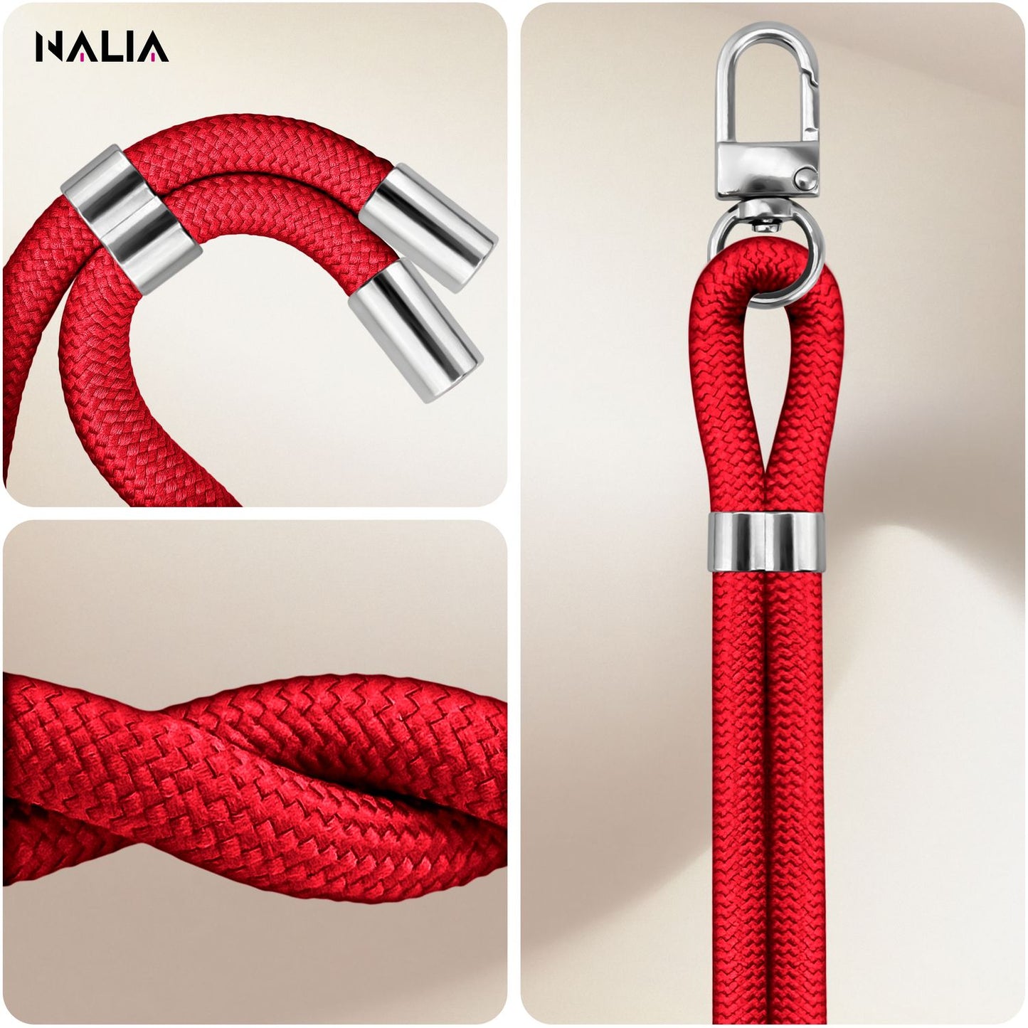 NALIA HoldMe Universell Handykette - Verstellbares Nylonseil Bis 80 cm Abnehmbares Band Mit Karabiner