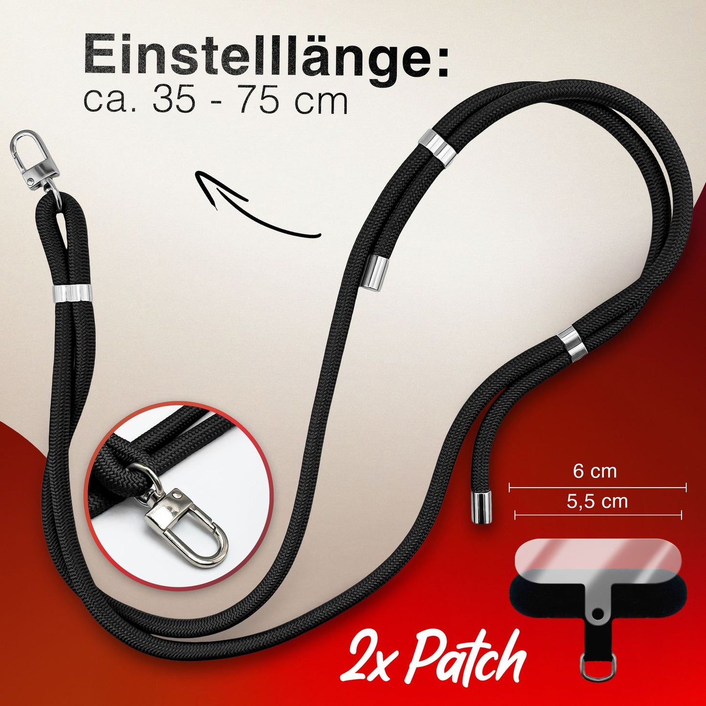 NALIA HoldMe Universell Handykette - Verstellbares Nylonseil Bis 80 cm Abnehmbares Band Mit Karabiner