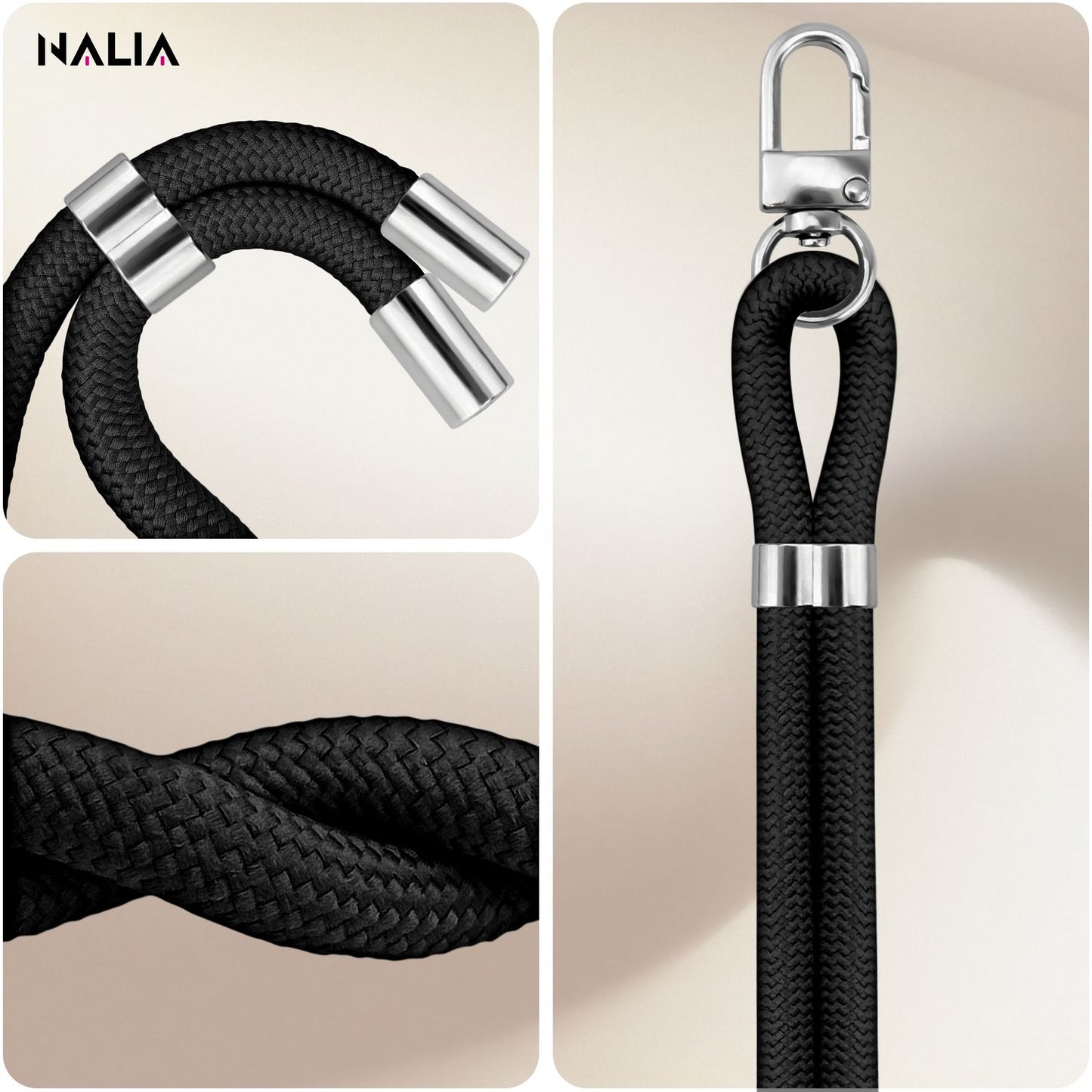 NALIA HoldMe Universell Handykette - Verstellbares Nylonseil Bis 80 cm Abnehmbares Band Mit Karabiner