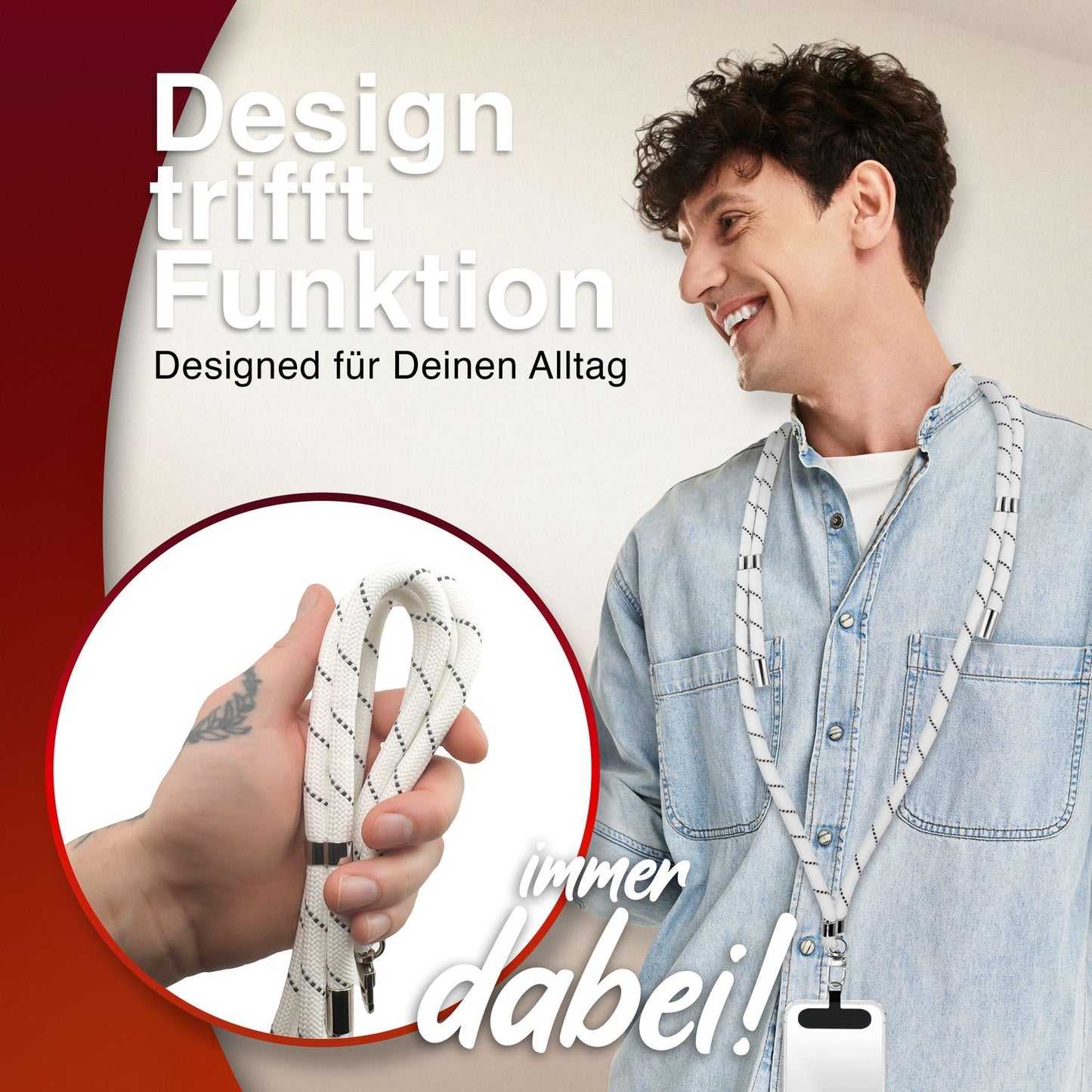 NALIA HoldMe Universell Handykette - Verstellbares Nylonseil Bis 80 cm Abnehmbares Band Mit Karabiner