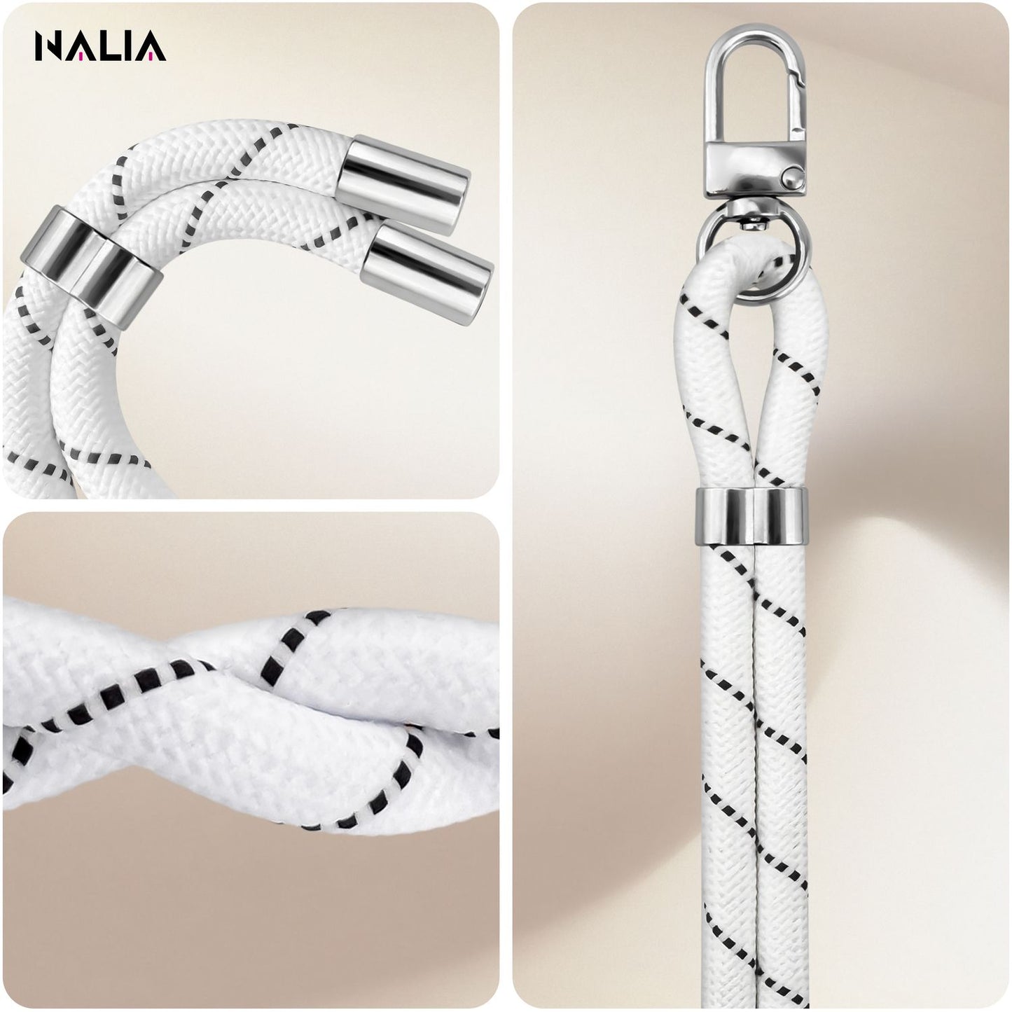 NALIA HoldMe Universell Handykette - Verstellbares Nylonseil Bis 80 cm Abnehmbares Band Mit Karabiner