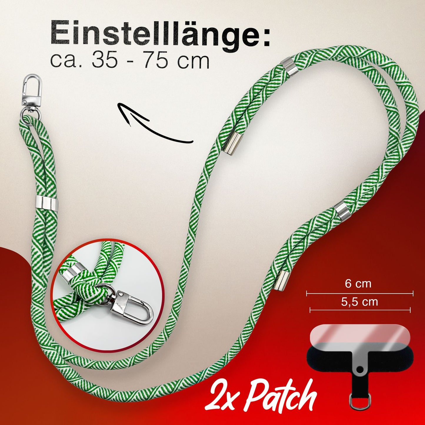 NALIA HoldMe Universell Handykette - Verstellbares Nylonseil Bis 80 cm Abnehmbares Band Mit Karabiner