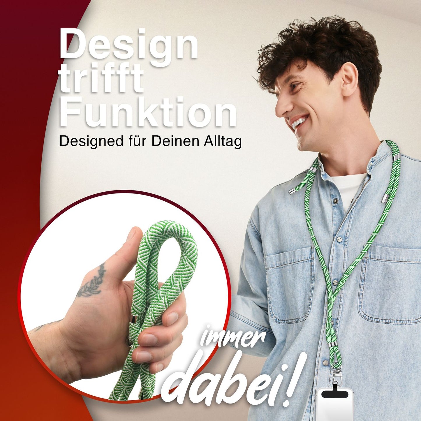 NALIA HoldMe Universell Handykette - Verstellbares Nylonseil Bis 80 cm Abnehmbares Band Mit Karabiner