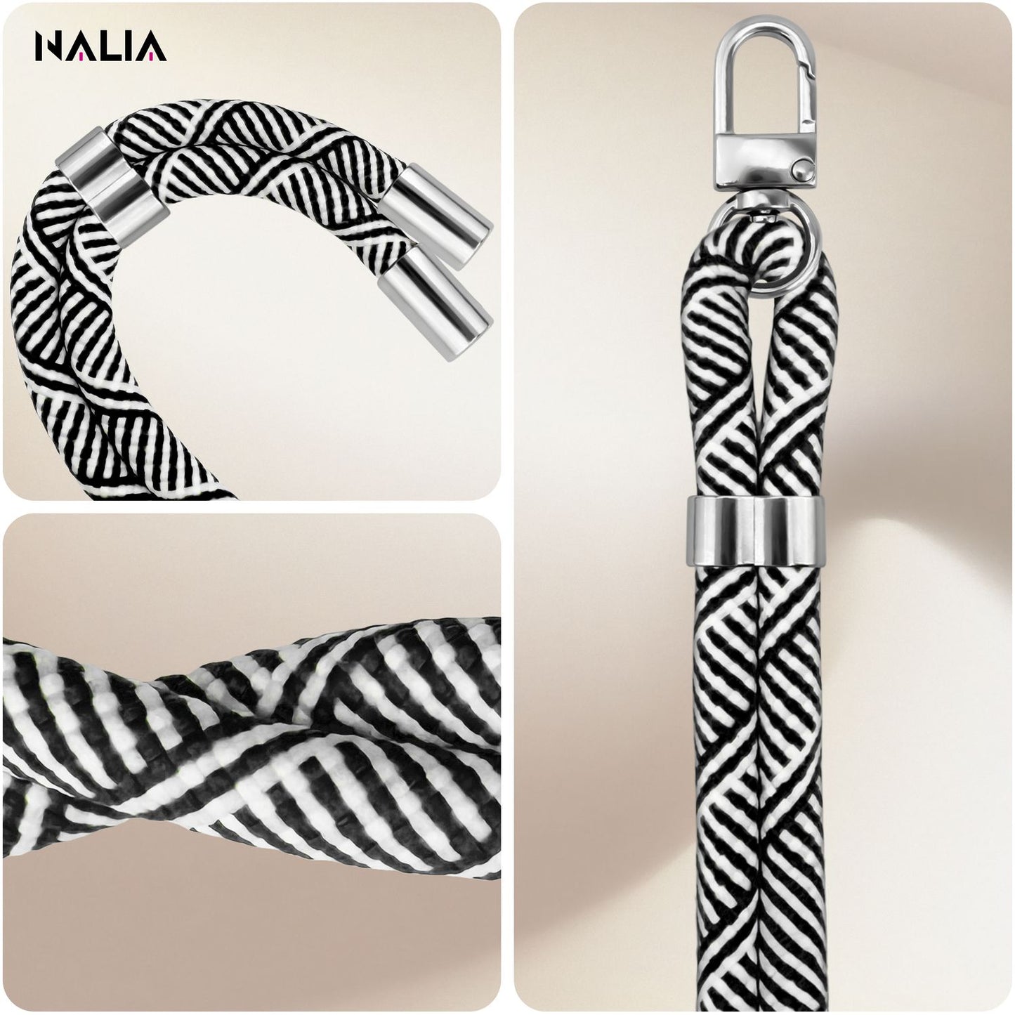 NALIA HoldMe Universell Handykette - Verstellbares Nylonseil Bis 80 cm Abnehmbares Band Mit Karabiner