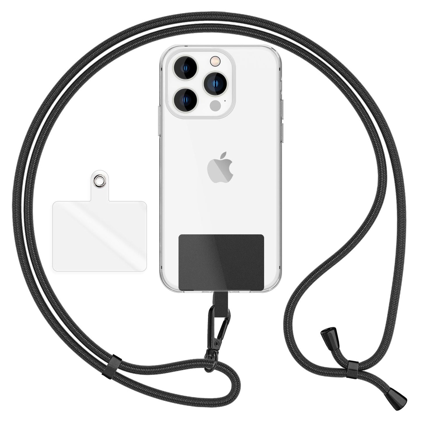 NALIA Universal-Kette mit Pad, Band für Handy-Hülle zum Umhängen, Karabinerhaken aus Metall (matt schwarz), Schlüsselband Umhängeband 160 CM, Crossbody Lanyard