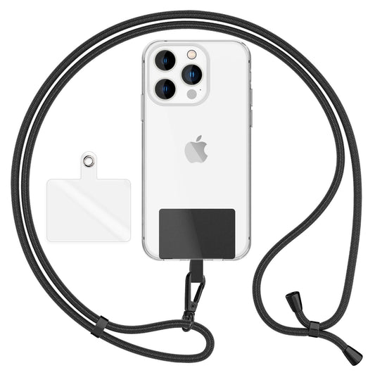 NALIA Universal-Kette mit Pad, Band für Handy-Hülle zum Umhängen, Karabinerhaken aus Metall (matt schwarz), Schlüsselband Umhängeband 160 CM, Crossbody Lanyard