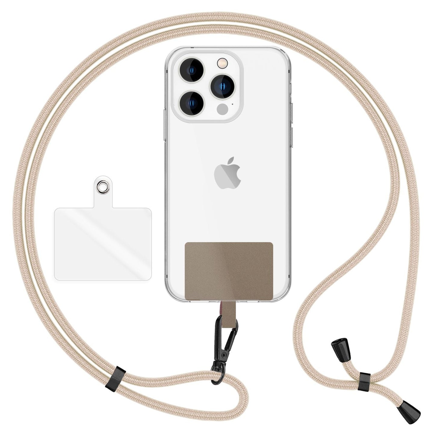 NALIA Universal-Kette mit Pad, Band für Handy-Hülle zum Umhängen, Karabinerhaken aus Metall (matt schwarz), Schlüsselband Umhängeband 160 CM, Crossbody Lanyard