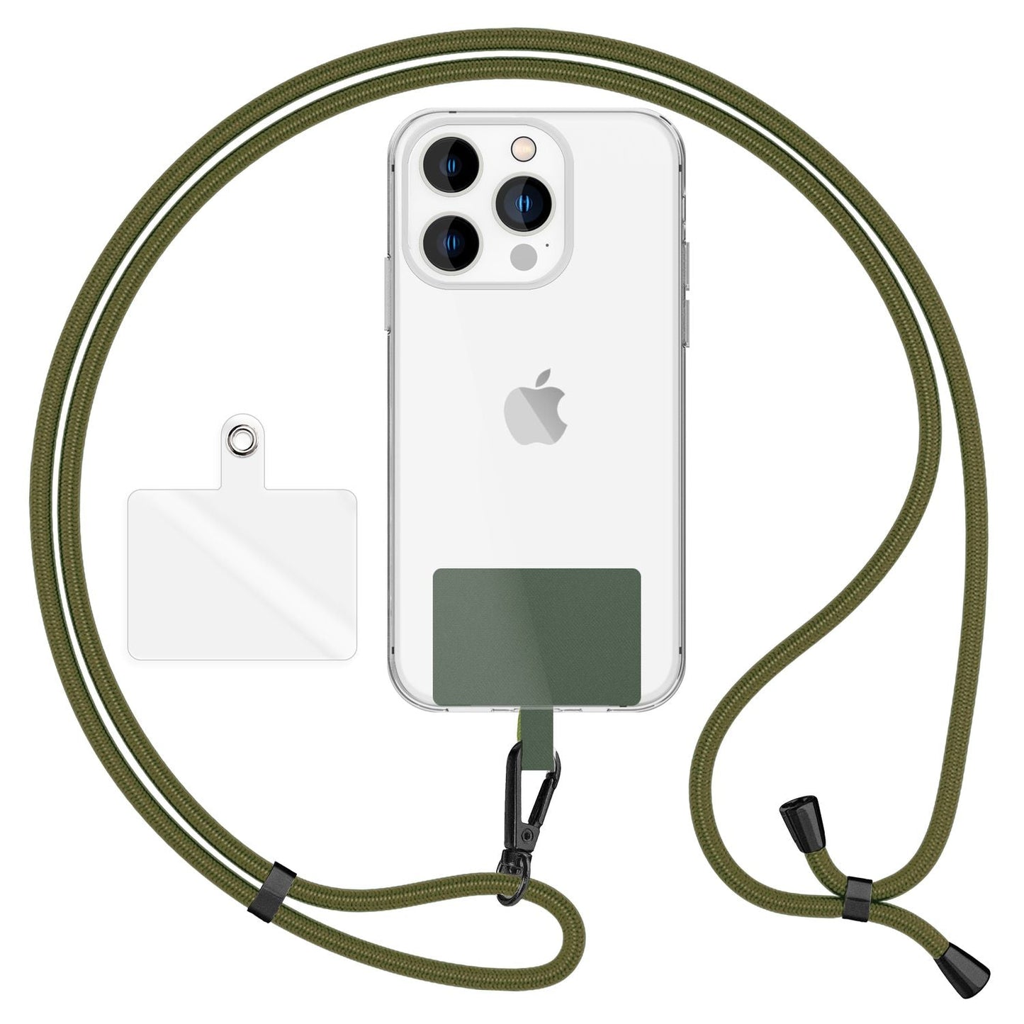 NALIA Universal-Kette mit Pad, Band für Handy-Hülle zum Umhängen, Karabinerhaken aus Metall (matt schwarz), Schlüsselband Umhängeband 160 CM, Crossbody Lanyard