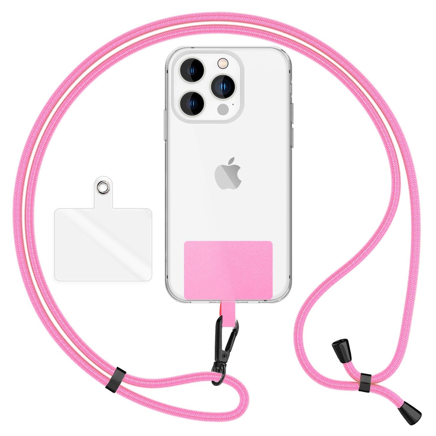 NALIA Universal-Kette mit Pad, Band für Handy-Hülle zum Umhängen, Karabinerhaken aus Metall (matt schwarz), Schlüsselband Umhängeband 160 CM, Crossbody Lanyard