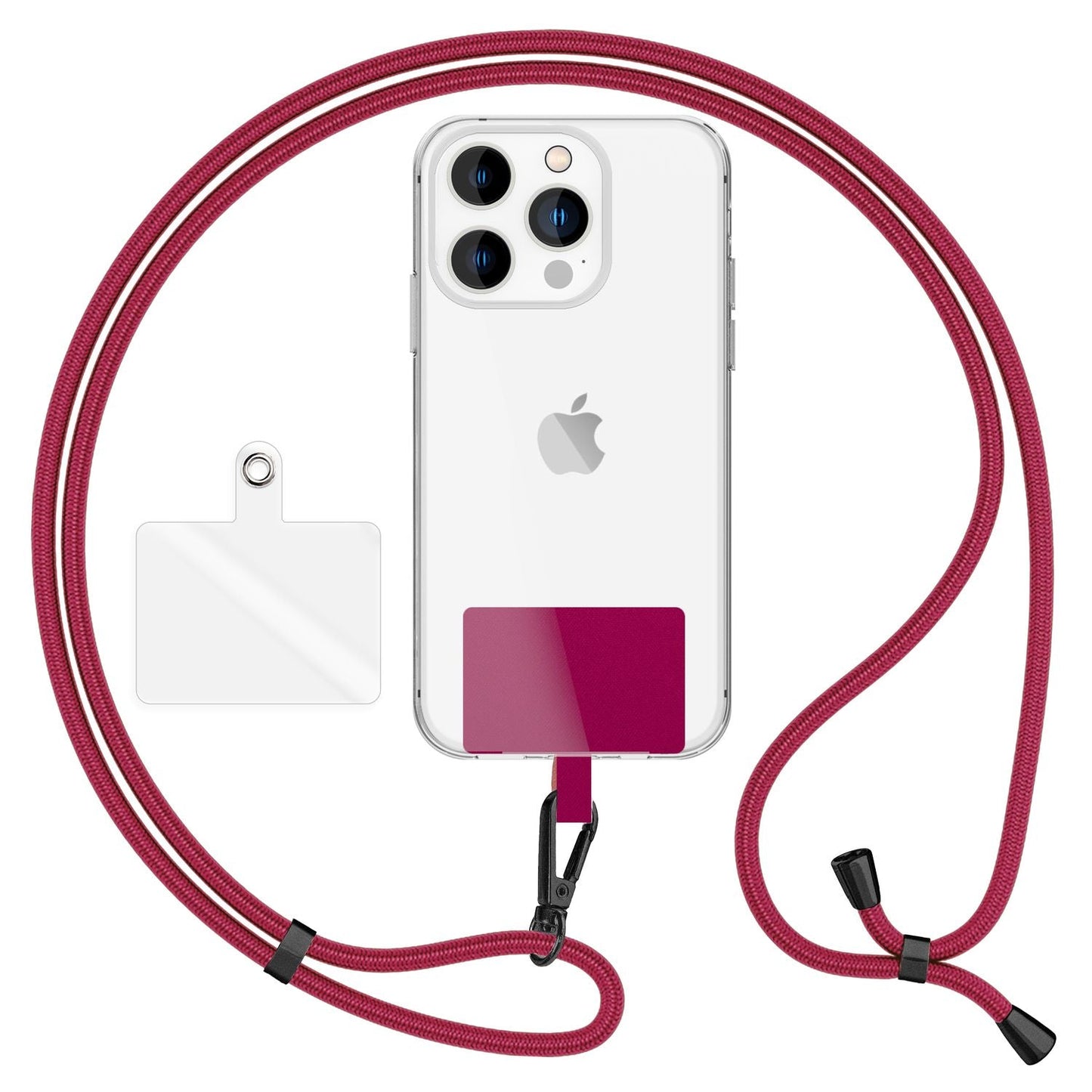 NALIA Universal-Kette mit Pad, Band für Handy-Hülle zum Umhängen, Karabinerhaken aus Metall (matt schwarz), Schlüsselband Umhängeband 160 CM, Crossbody Lanyard