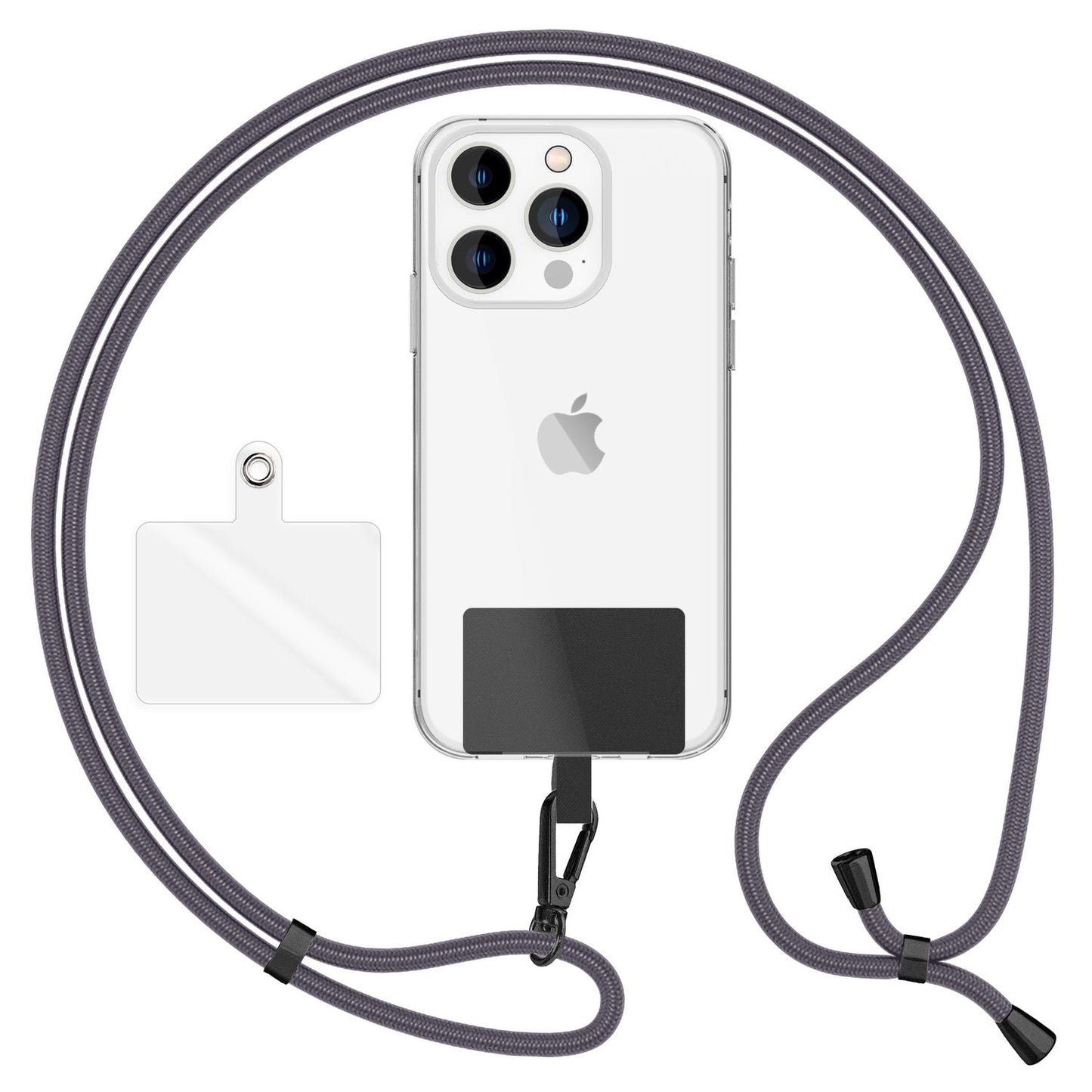 NALIA Universal-Kette mit Pad, Band für Handy-Hülle zum Umhängen, Karabinerhaken aus Metall (matt schwarz), Schlüsselband Umhängeband 160 CM, Crossbody Lanyard