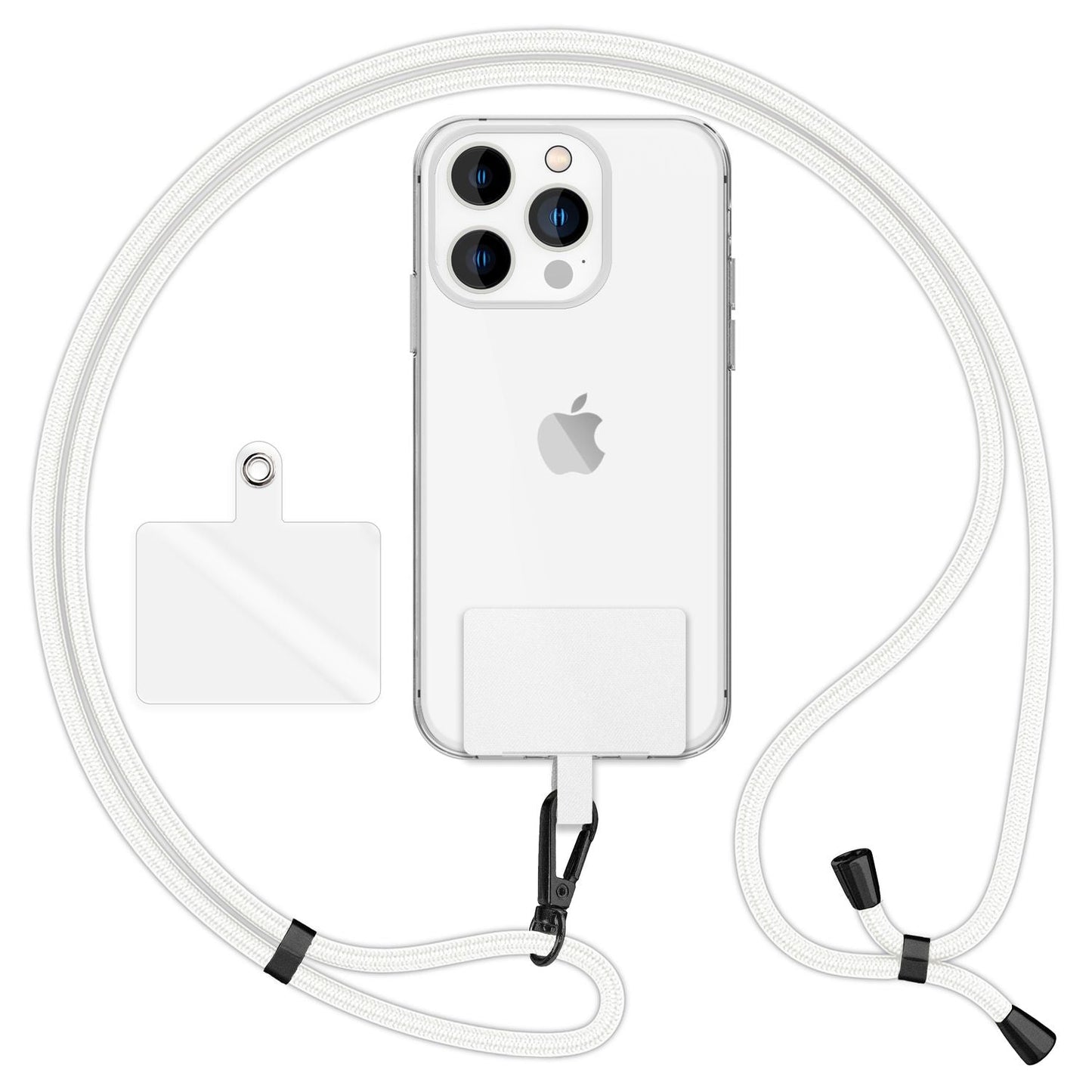 NALIA Universal-Kette mit Pad, Band für Handy-Hülle zum Umhängen, Karabinerhaken aus Metall (matt schwarz), Schlüsselband Umhängeband 160 CM, Crossbody Lanyard