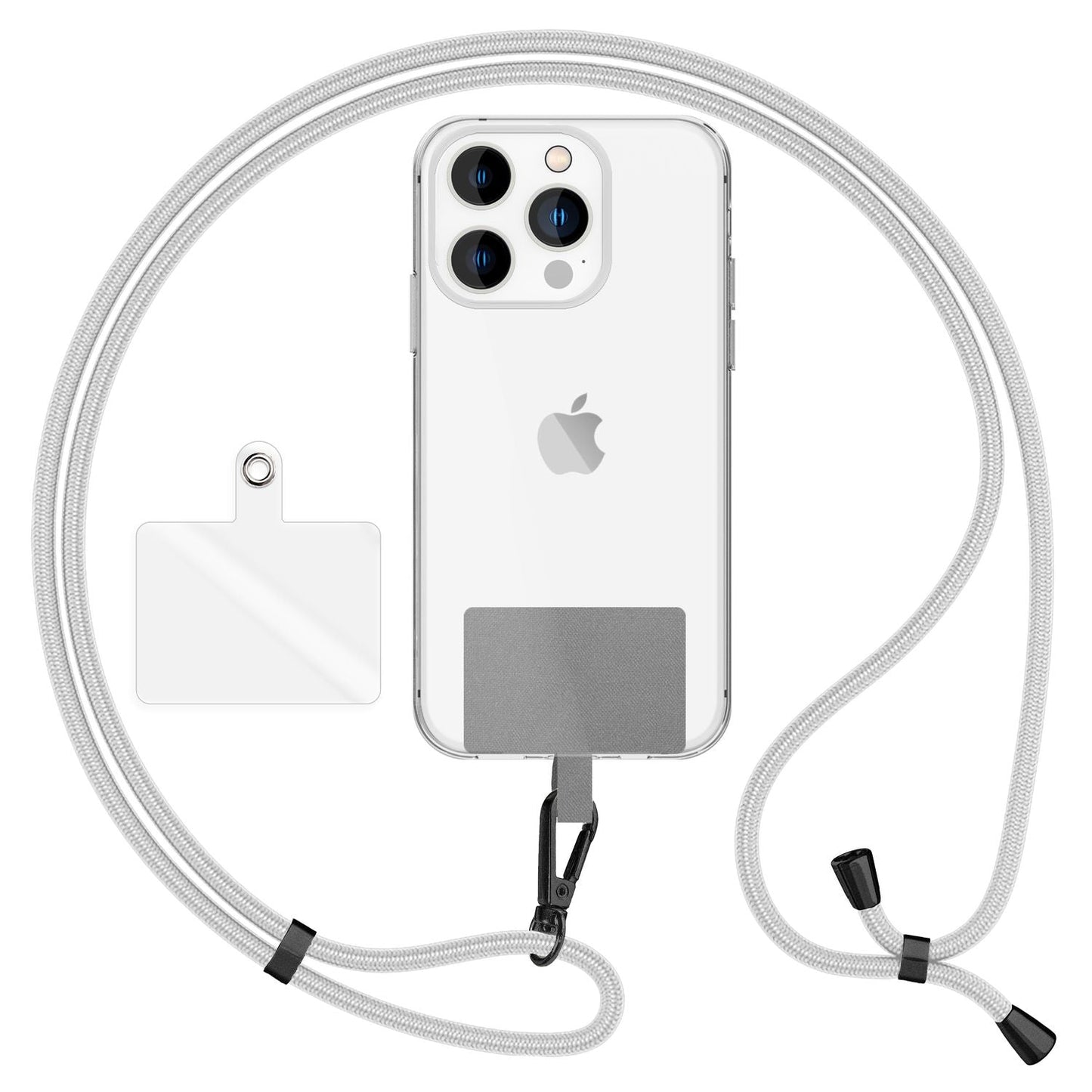 NALIA Universal-Kette mit Pad, Band für Handy-Hülle zum Umhängen, Karabinerhaken aus Metall (matt schwarz), Schlüsselband Umhängeband 160 CM, Crossbody Lanyard