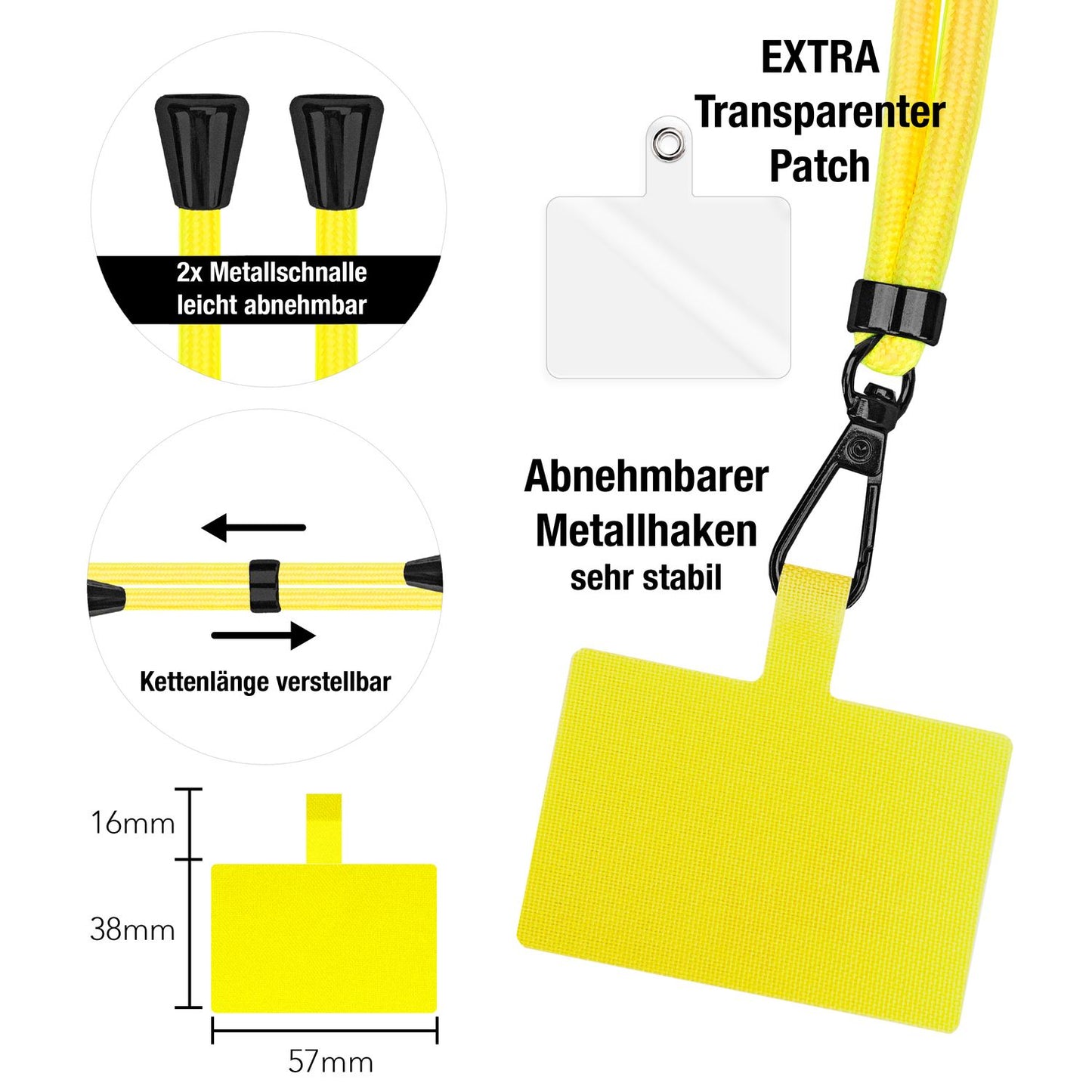 NALIA Universal-Kette mit Pad, Band für Handy-Hülle zum Umhängen, Karabinerhaken aus Metall (matt schwarz), Schlüsselband Umhängeband 160 CM, Crossbody Lanyard