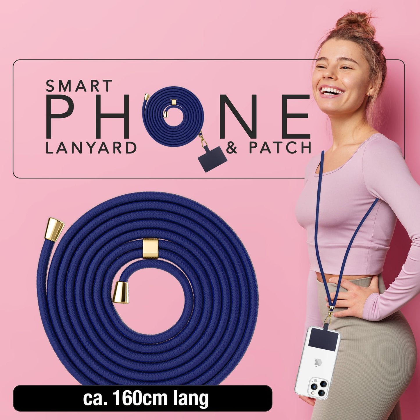 NALIA Berlin Universal-Kette Pad - Länge 160 cm, Metallkarabiner, Patch, Handy Hülle Kompatibel