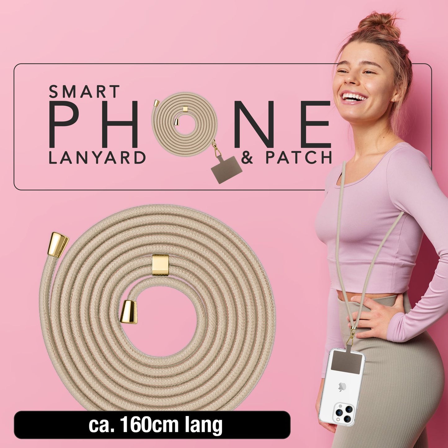 NALIA Berlin Universal-Kette Pad - Länge 160 cm, Metallkarabiner, Patch, Handy Hülle Kompatibel