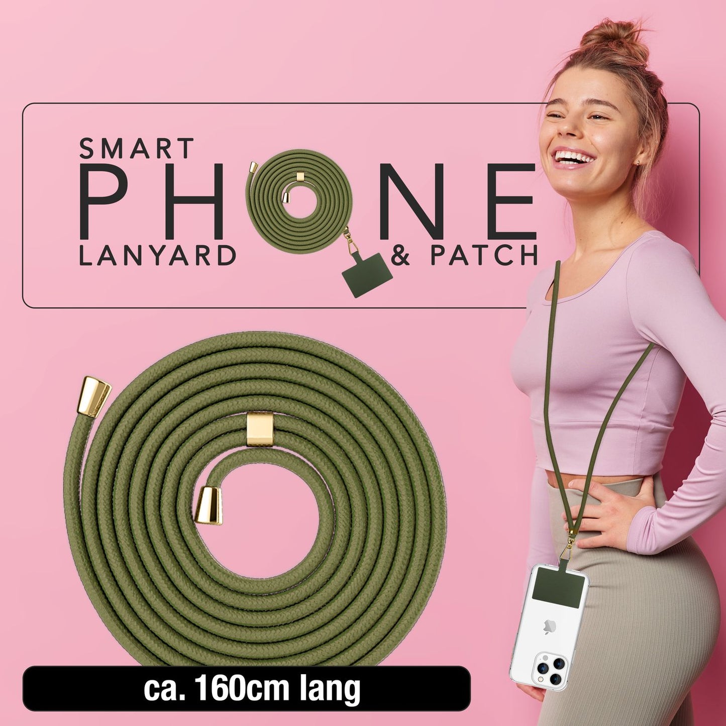 NALIA Berlin Universal-Kette Pad - Länge 160 cm, Metallkarabiner, Patch, Handy Hülle Kompatibel