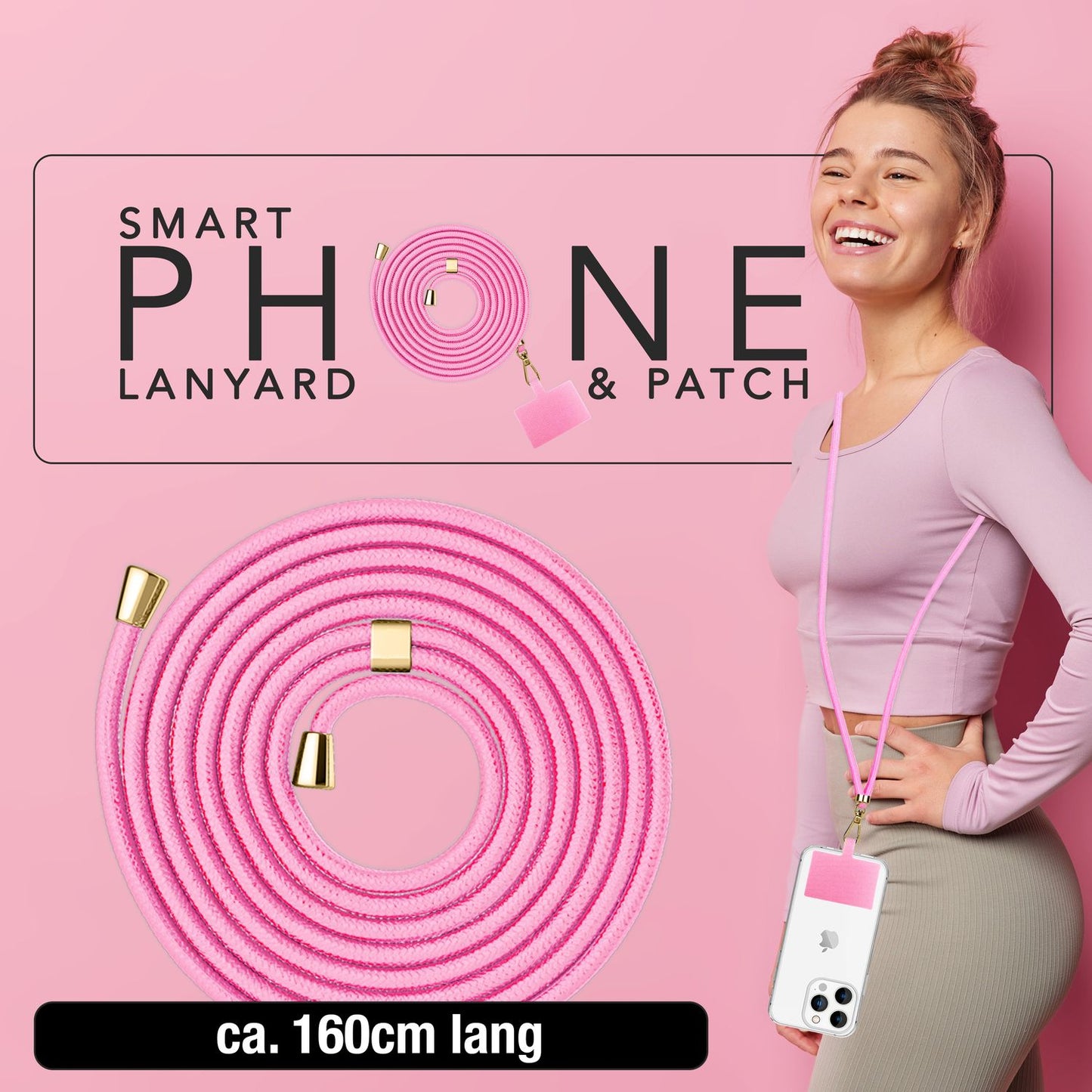 NALIA Berlin Universal-Kette Pad - Länge 160 cm, Metallkarabiner, Patch, Handy Hülle Kompatibel