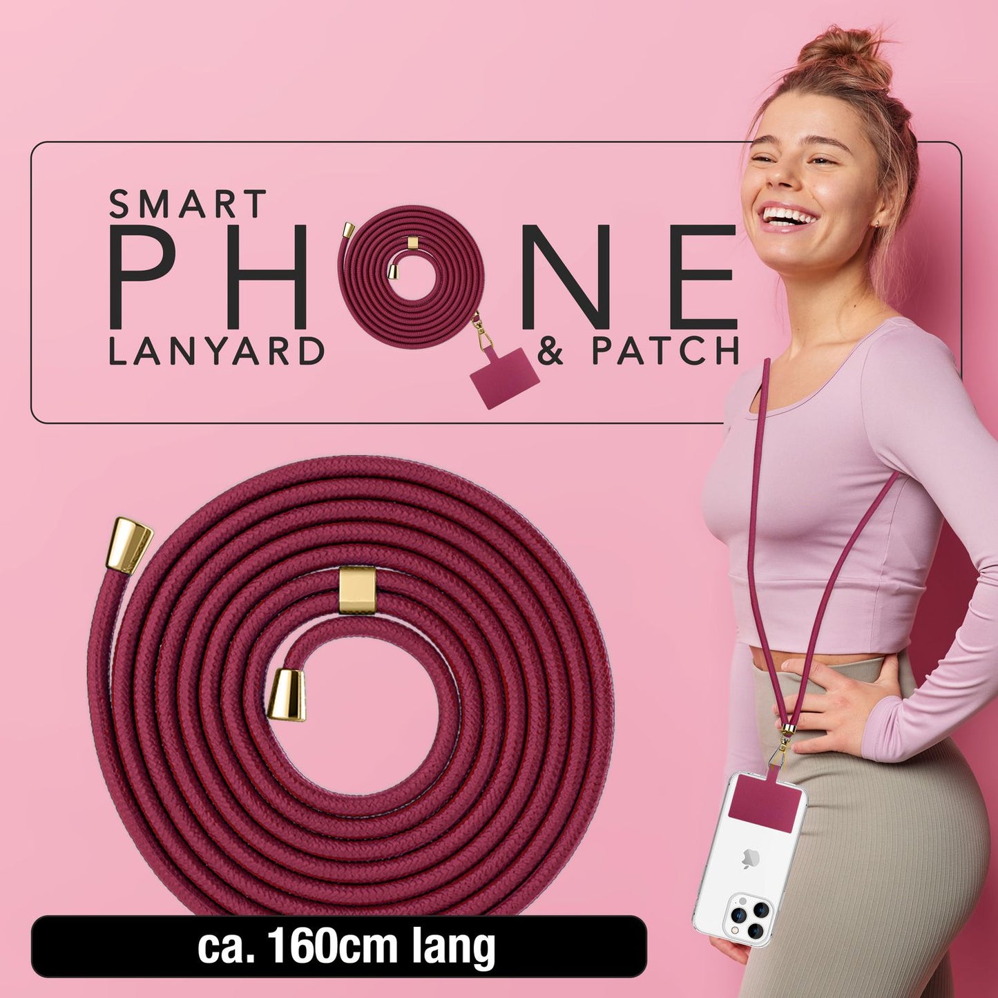 NALIA Berlin Universal-Kette Pad - Länge 160 cm, Metallkarabiner, Patch, Handy Hülle Kompatibel