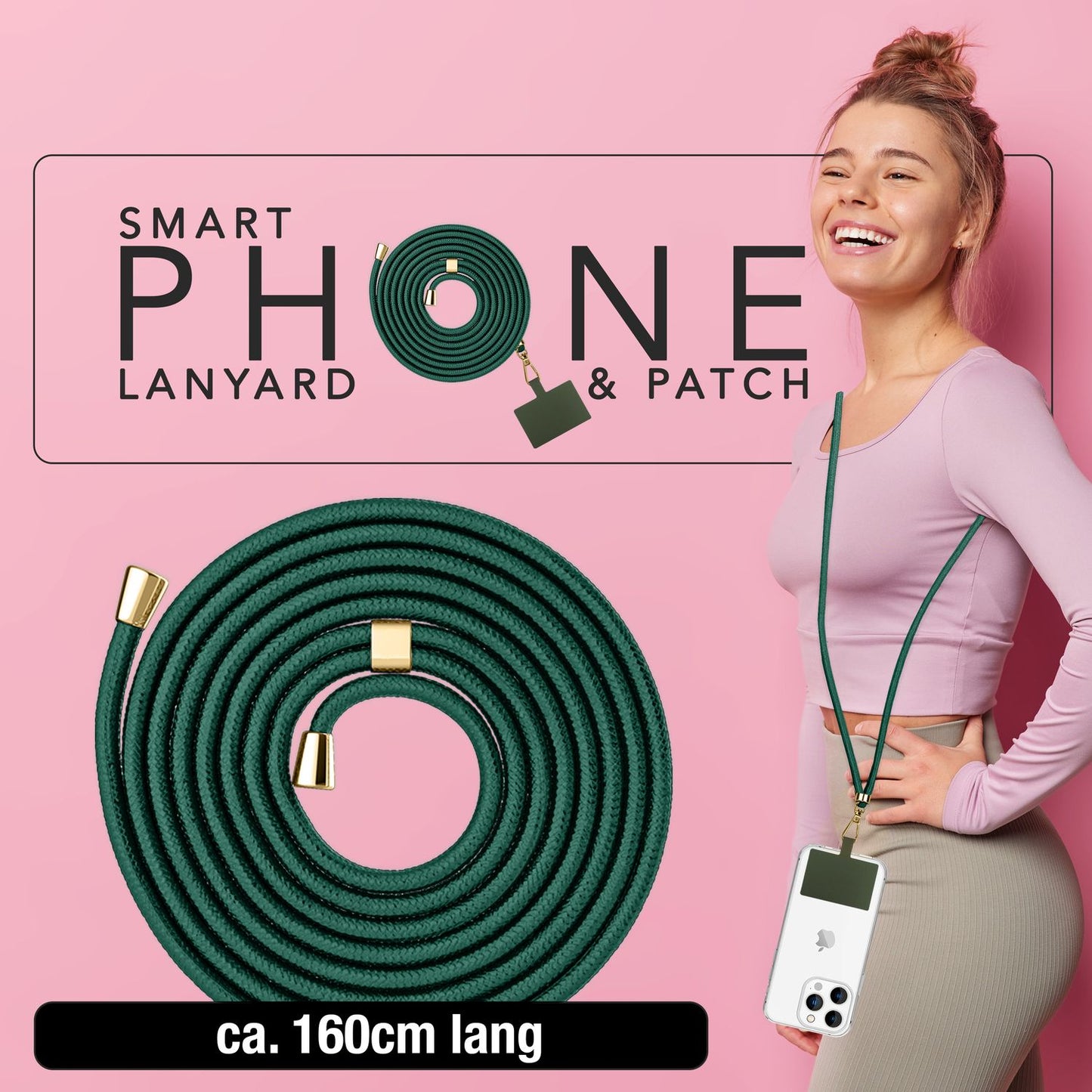 NALIA Berlin Universal-Kette Pad - Länge 160 cm, Metallkarabiner, Patch, Handy Hülle Kompatibel