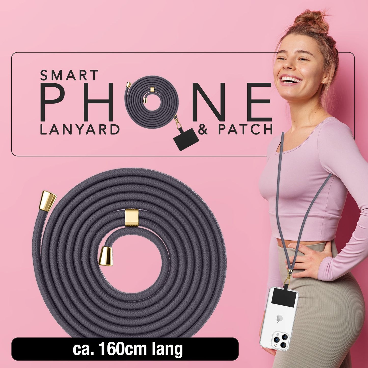 NALIA Berlin Universal-Kette Pad - Länge 160 cm, Metallkarabiner, Patch, Handy Hülle Kompatibel