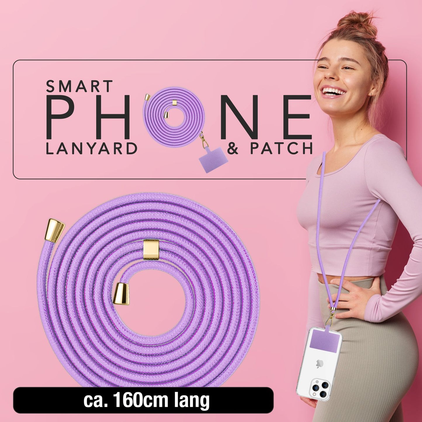 NALIA Berlin Universal-Kette Pad - Länge 160 cm, Metallkarabiner, Patch, Handy Hülle Kompatibel