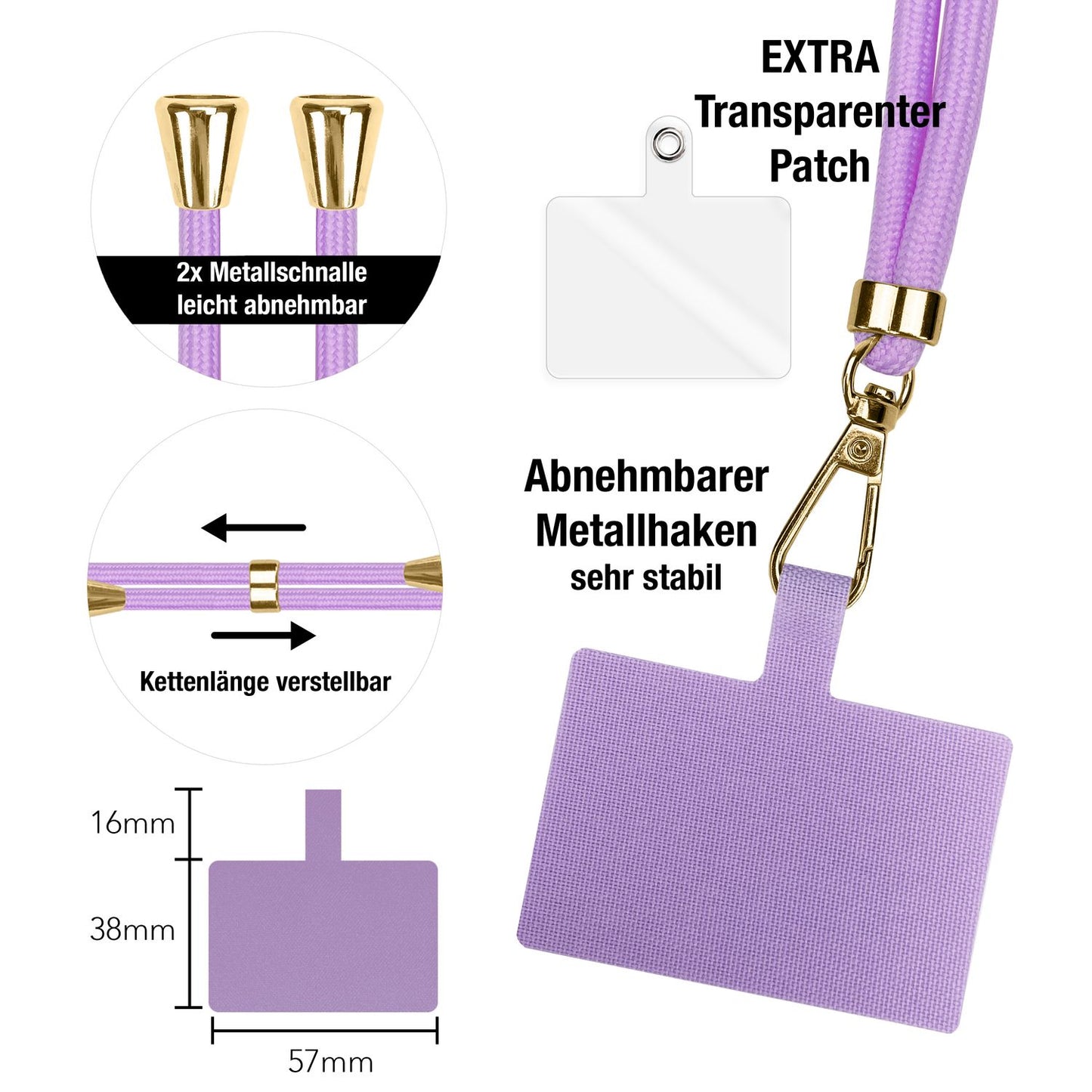 NALIA Berlin Universal-Kette Pad - Länge 160 cm, Metallkarabiner, Patch, Handy Hülle Kompatibel