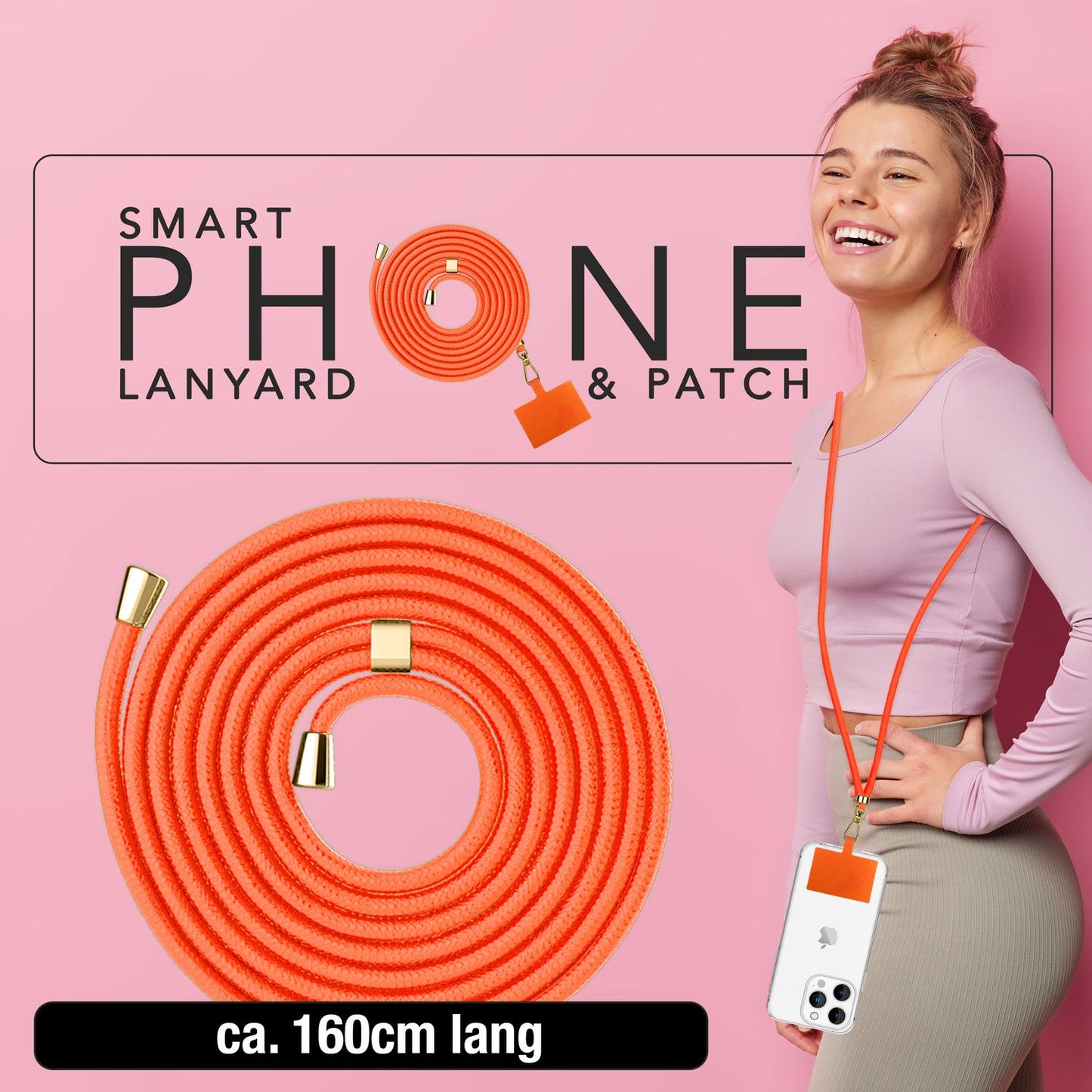 NALIA Berlin Universal-Kette Pad - Länge 160 cm, Metallkarabiner, Patch, Handy Hülle Kompatibel