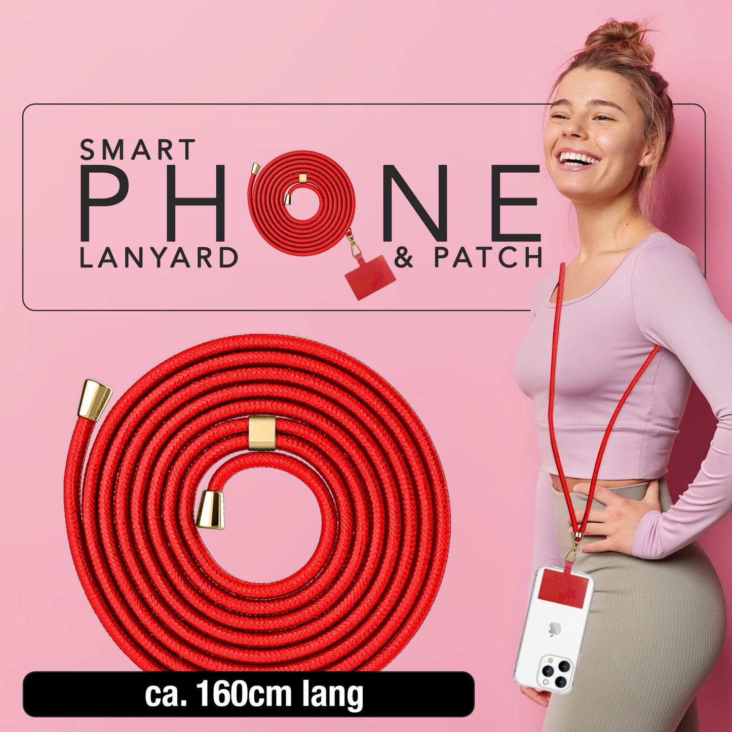 NALIA Berlin Universal-Kette Pad - Länge 160 cm, Metallkarabiner, Patch, Handy Hülle Kompatibel