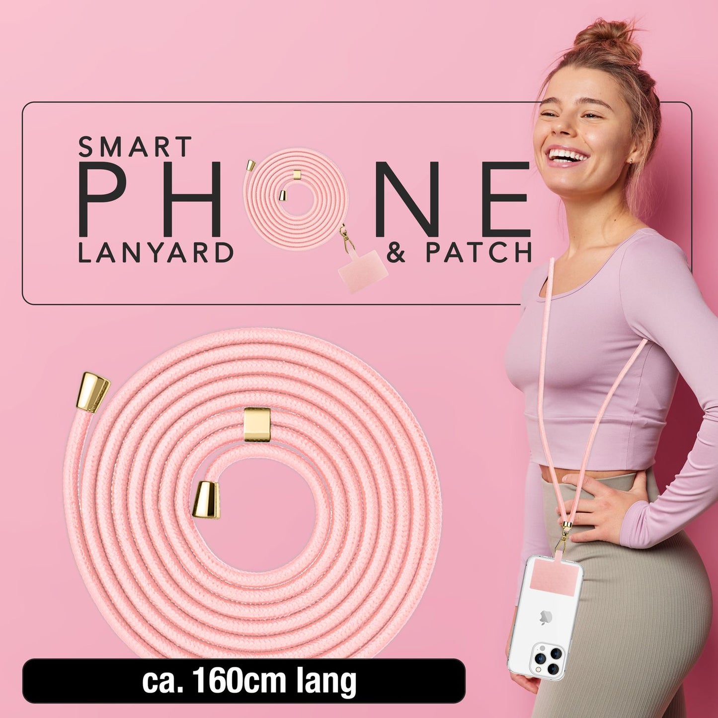 NALIA Berlin Universal-Kette Pad - Länge 160 cm, Metallkarabiner, Patch, Handy Hülle Kompatibel