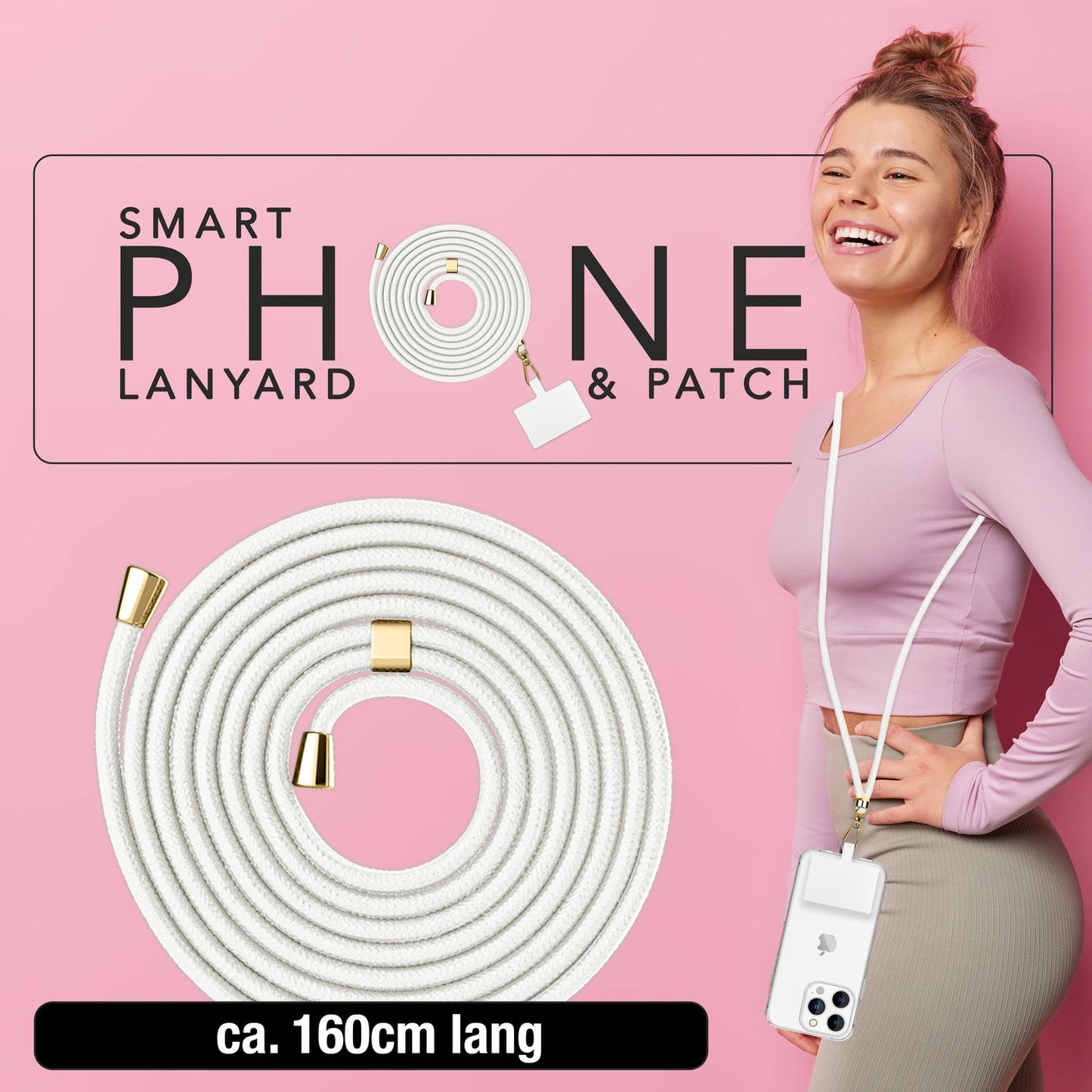 NALIA Berlin Universal-Kette Pad - Länge 160 cm, Metallkarabiner, Patch, Handy Hülle Kompatibel