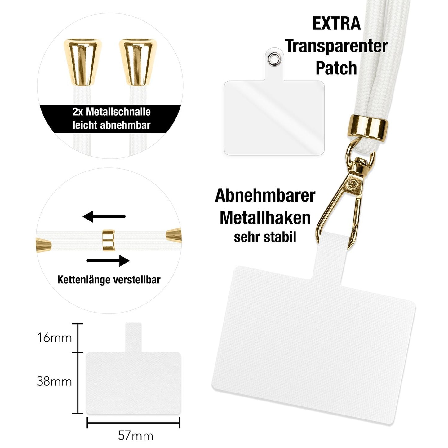 NALIA Berlin Universal-Kette Pad - Länge 160 cm, Metallkarabiner, Patch, Handy Hülle Kompatibel
