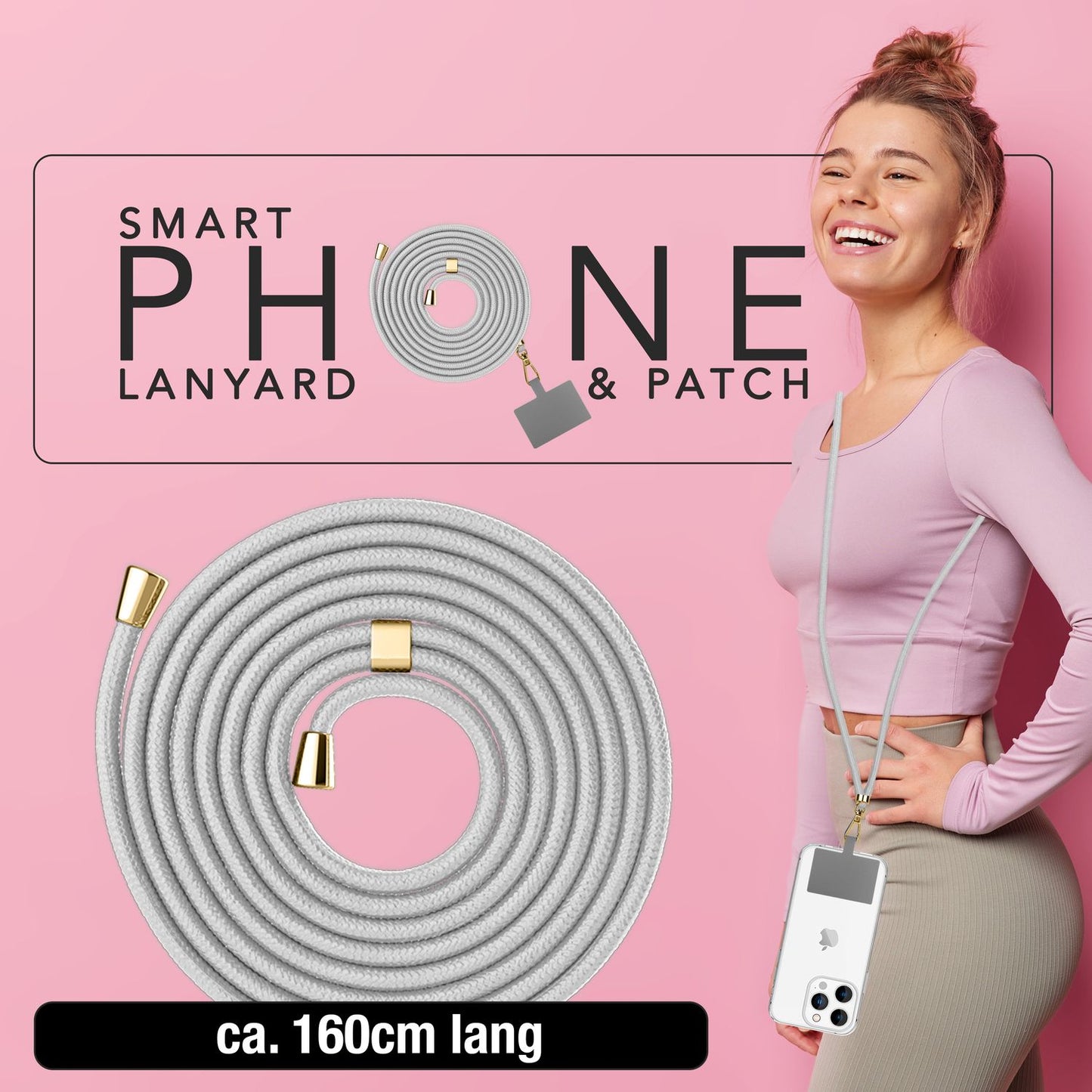 NALIA Berlin Universal-Kette Pad - Länge 160 cm, Metallkarabiner, Patch, Handy Hülle Kompatibel