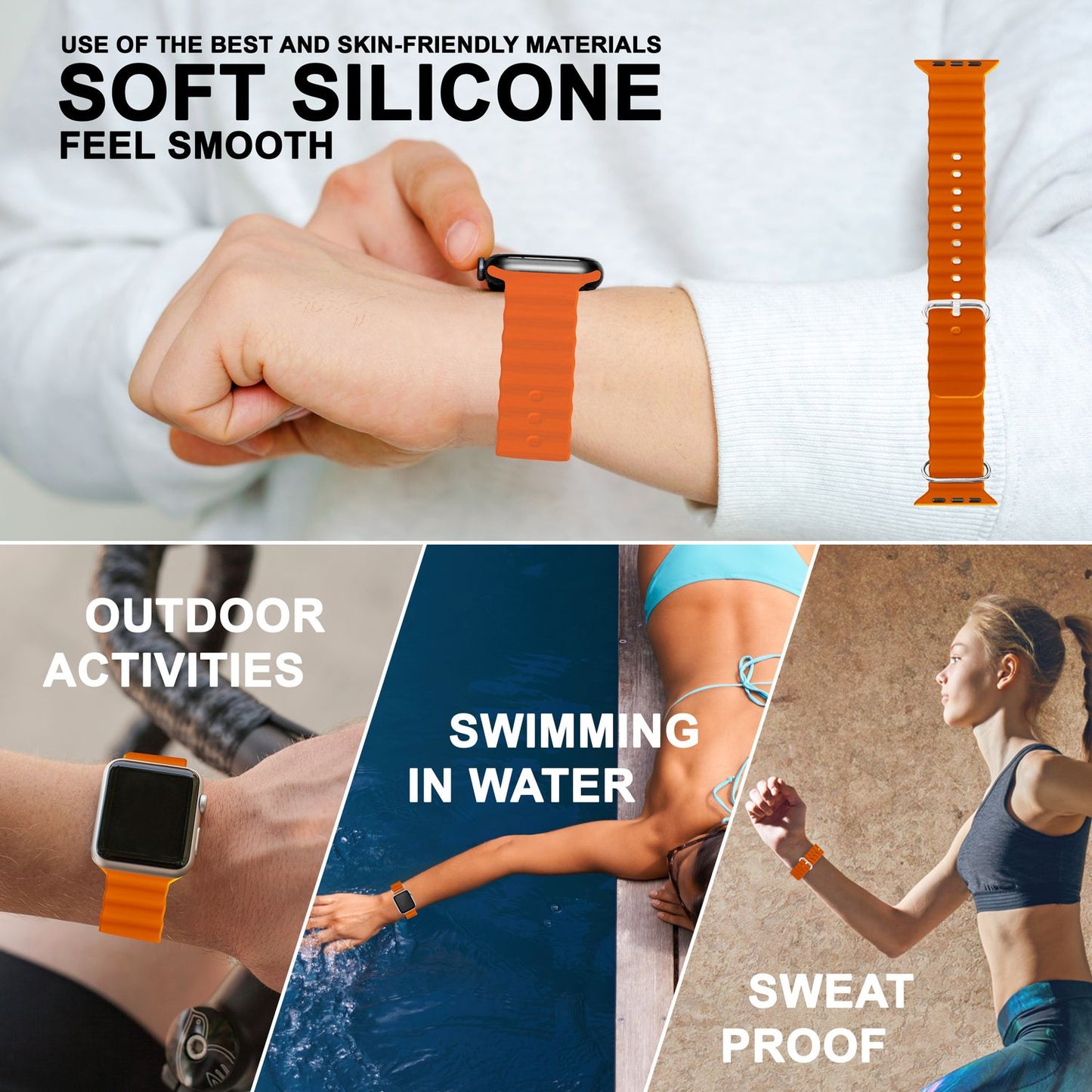 NALIA Ocean Armband Wellen-Röhren-Design - Größen 38/40/41mm Silikon Premium Wasserdicht