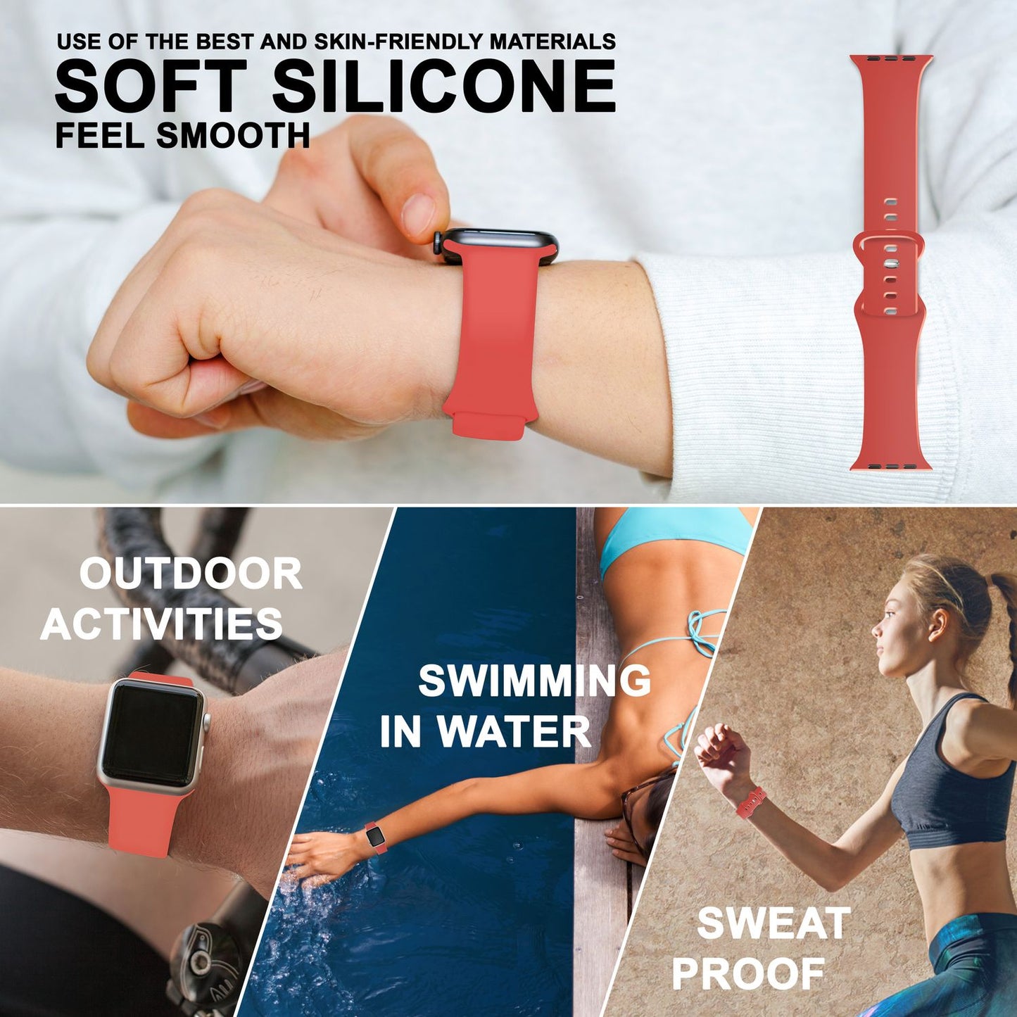 Silikon Armband für Apple Watch SE/8/7/6/5/4/3/2/1, 38mm 40mm 41mm